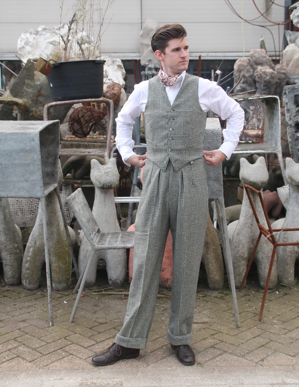 Vintage Style Wool Houndstooth Trousers: High Waist Glenn Check Pants