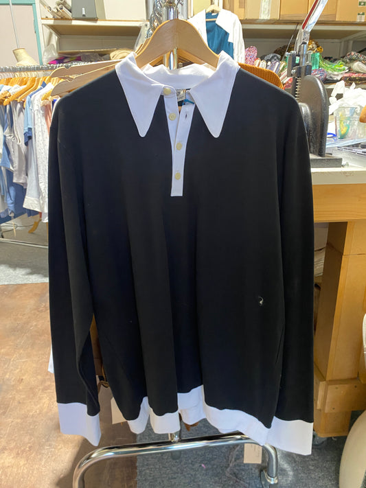 long sleeve polo shirt black with white collar