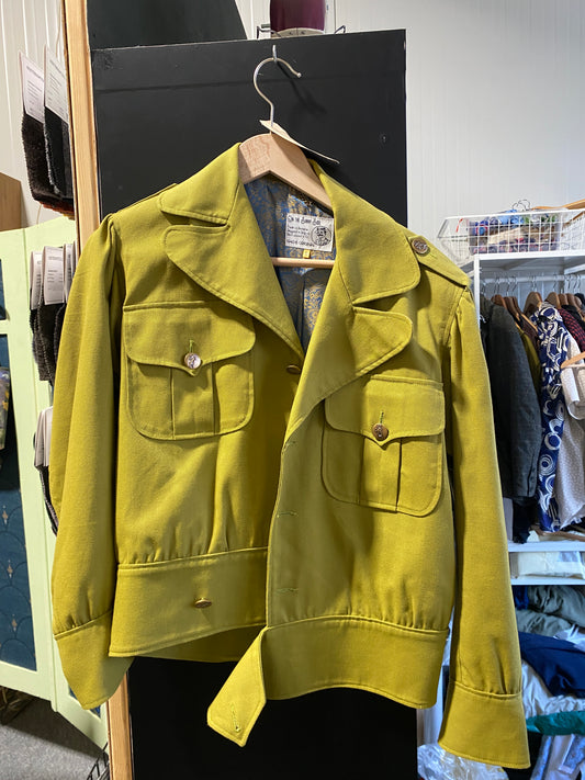 1940s style Ike jacket olive green cotton canvas