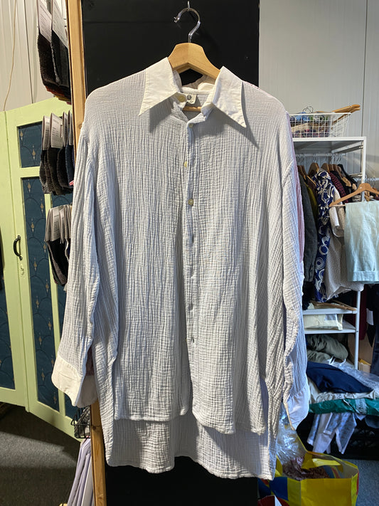 Vintage Style Spearpoint Collar Shirt, blue muslin cotton