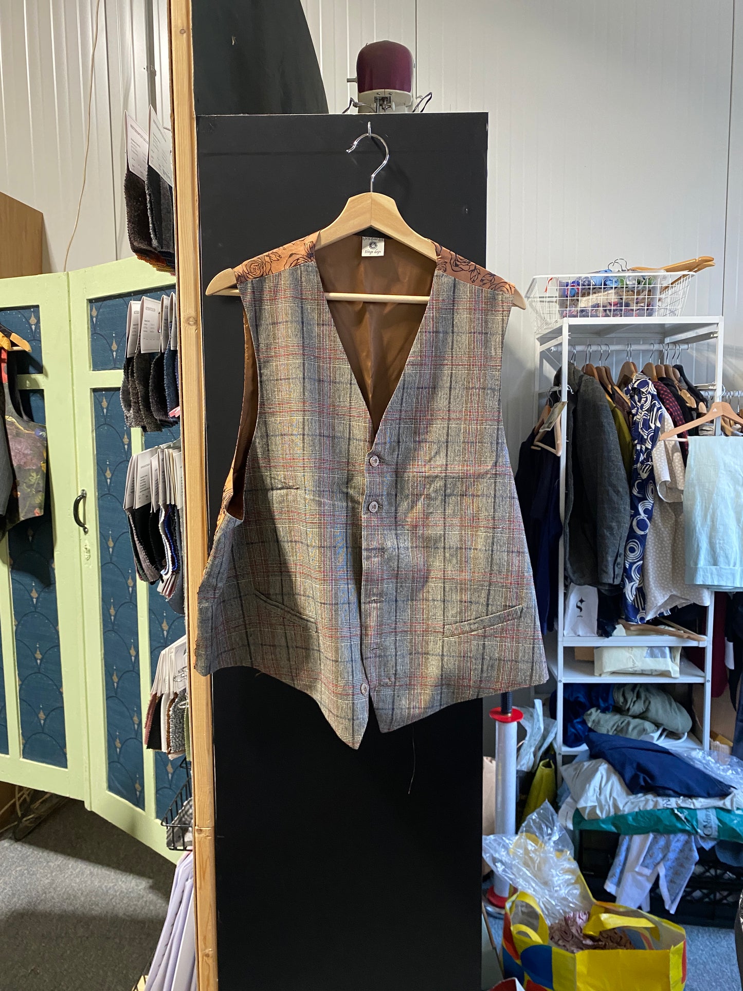 waistcoat checkered brown beige wool
