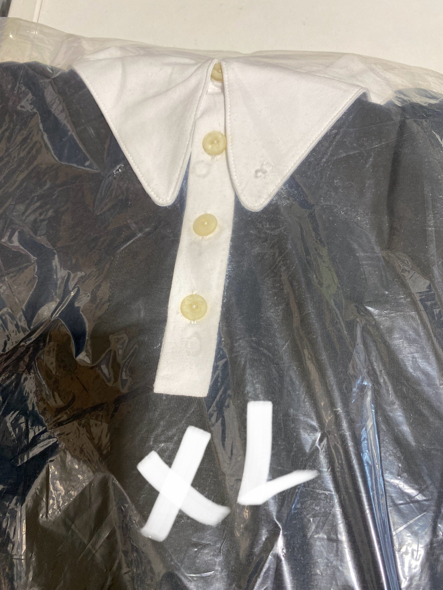 long sleeve polo shirt black with white collar