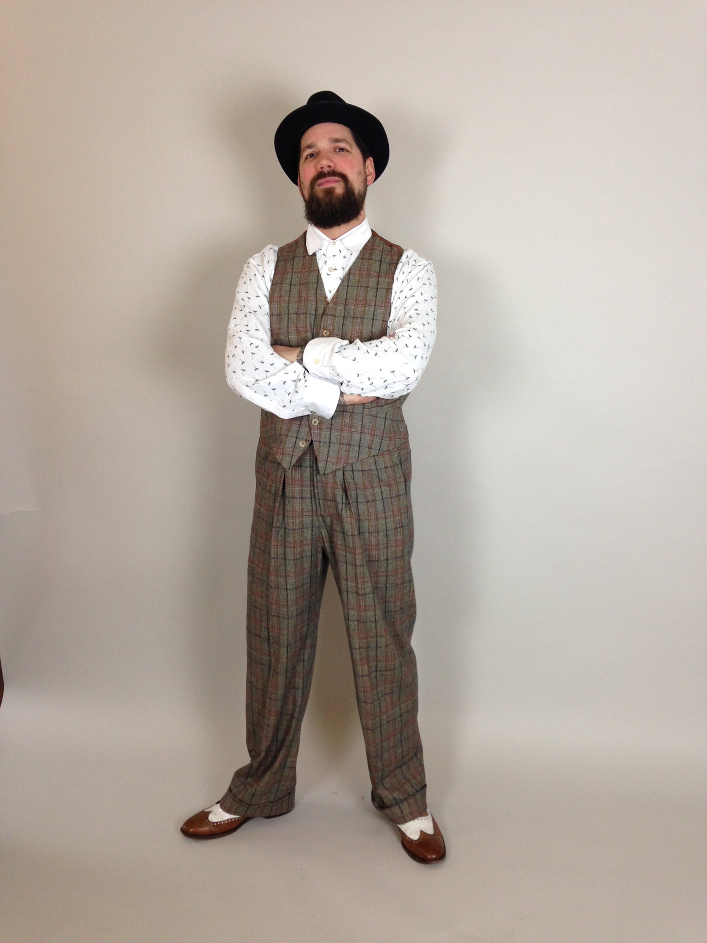 waistcoat checkered brown beige wool