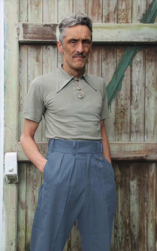 1940s Vintage Style Trousers Steal Blue Linen