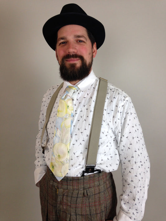 Silk four in hand single fold tie with apples