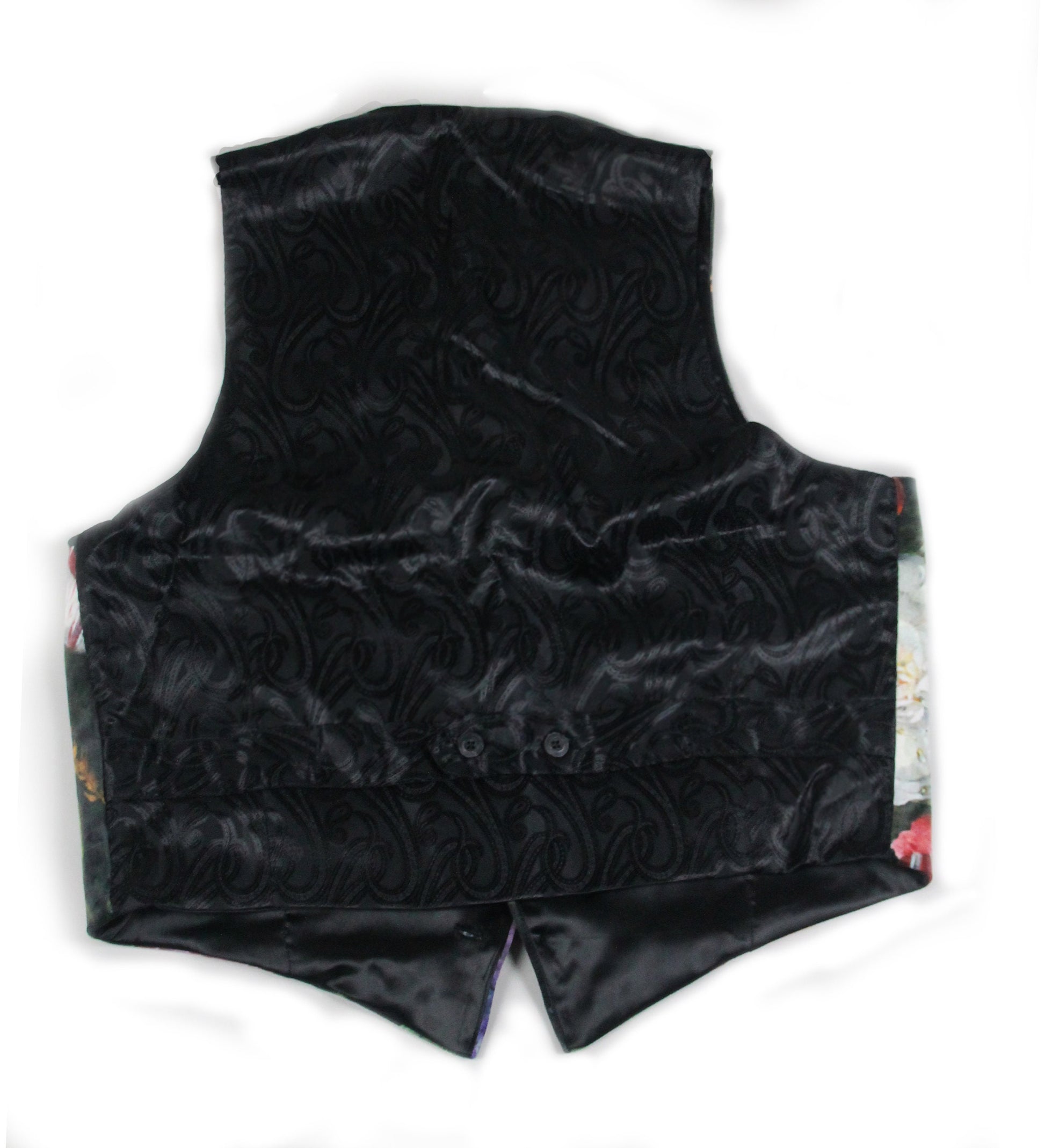 Waistcoat with flower print, old master painting print velvet, velvet waistcoat, waistcoat black flowers, vintage style waistcoat