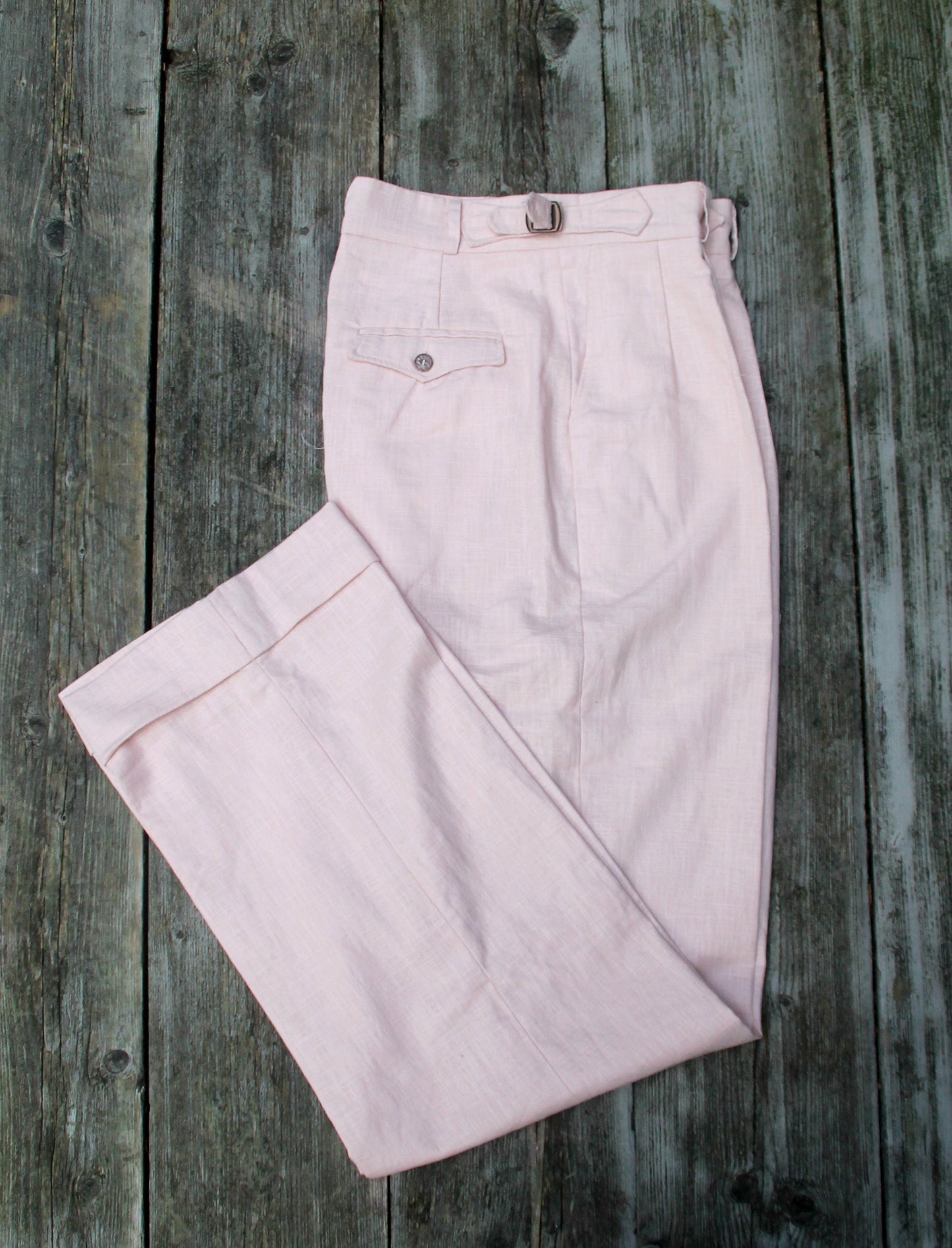 Vintage 1920s style high waist trousers in pink linen