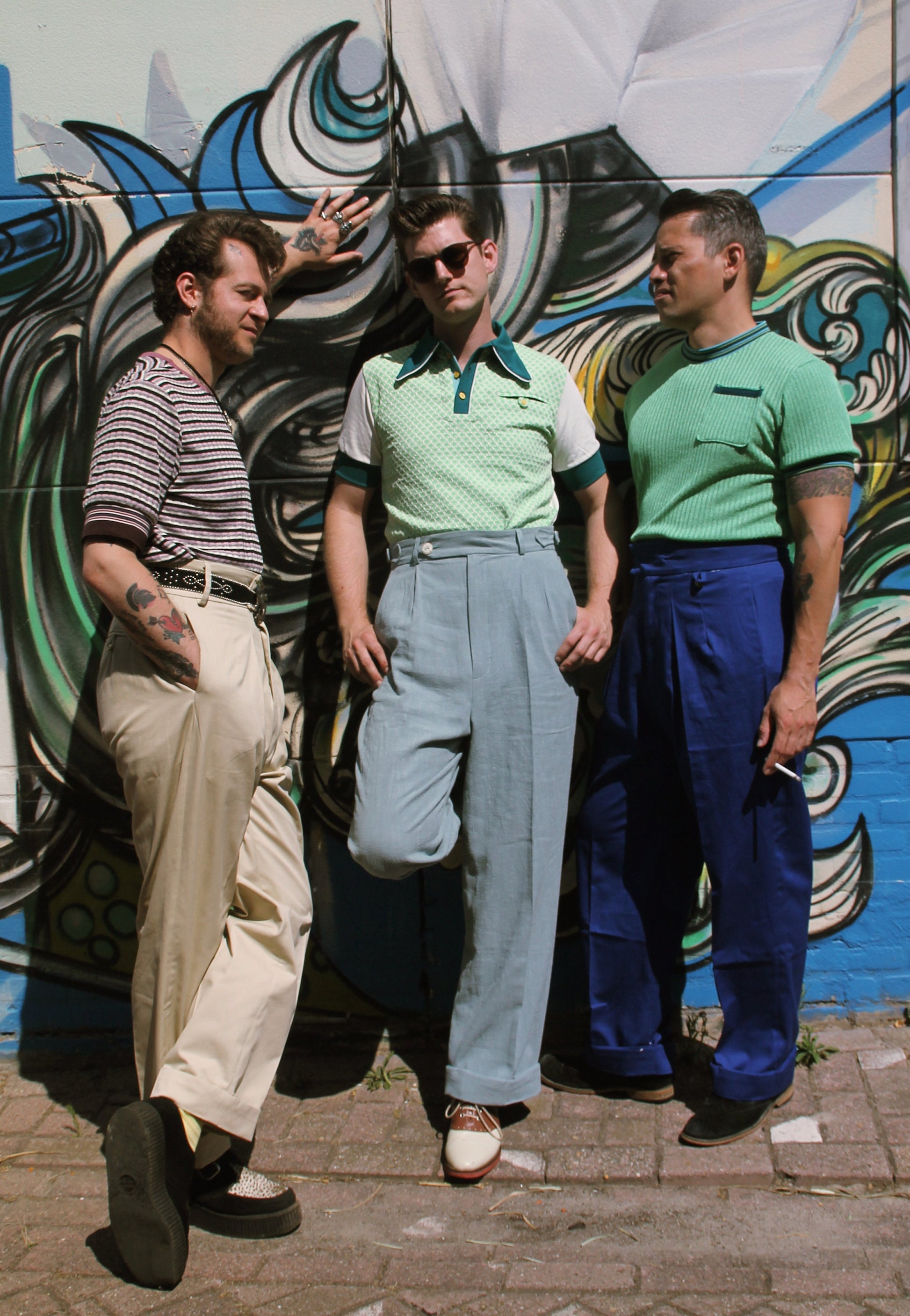 1940s blue high waisted trousers with pleated front in cotton