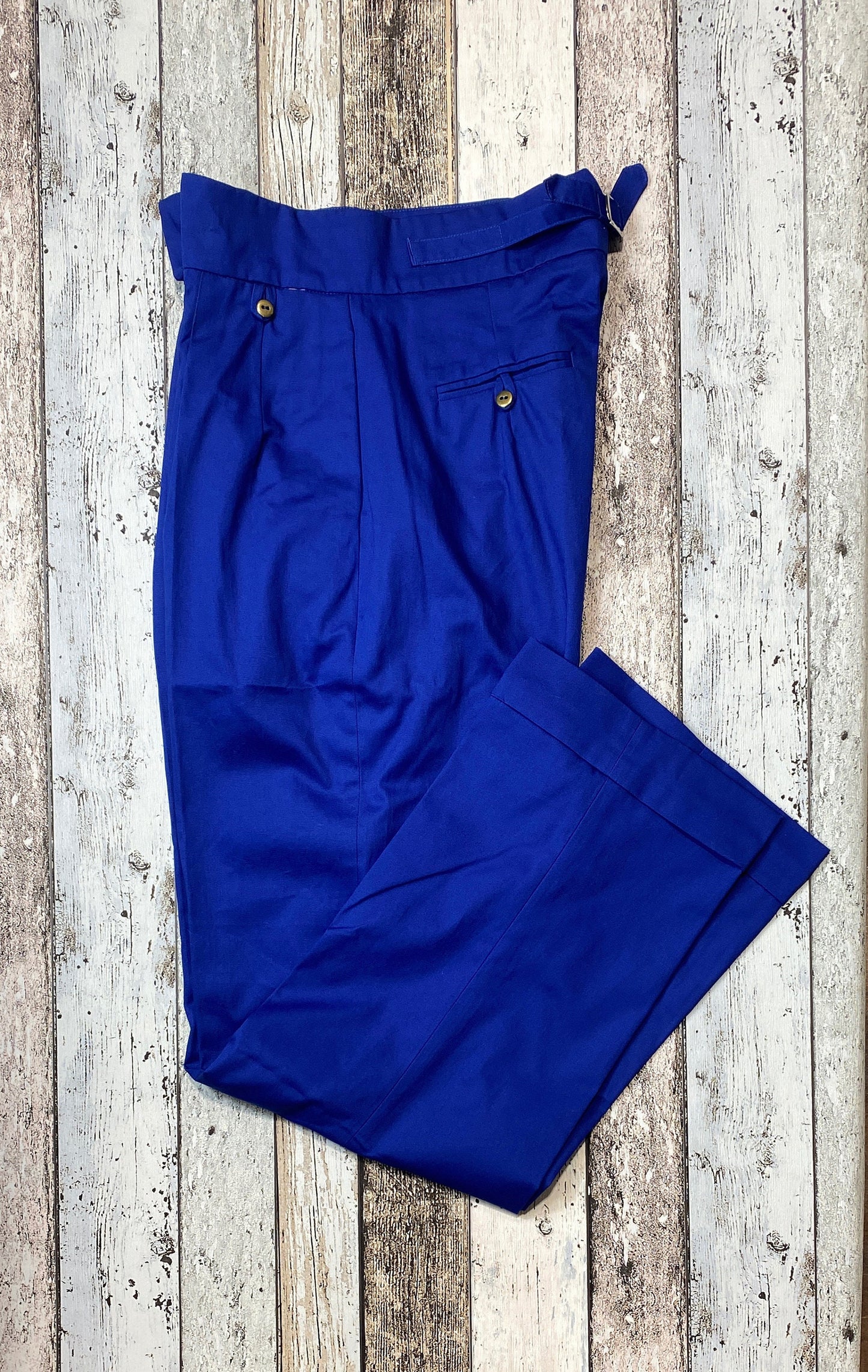 1940s blue high waisted trousers with pleated front in cotton