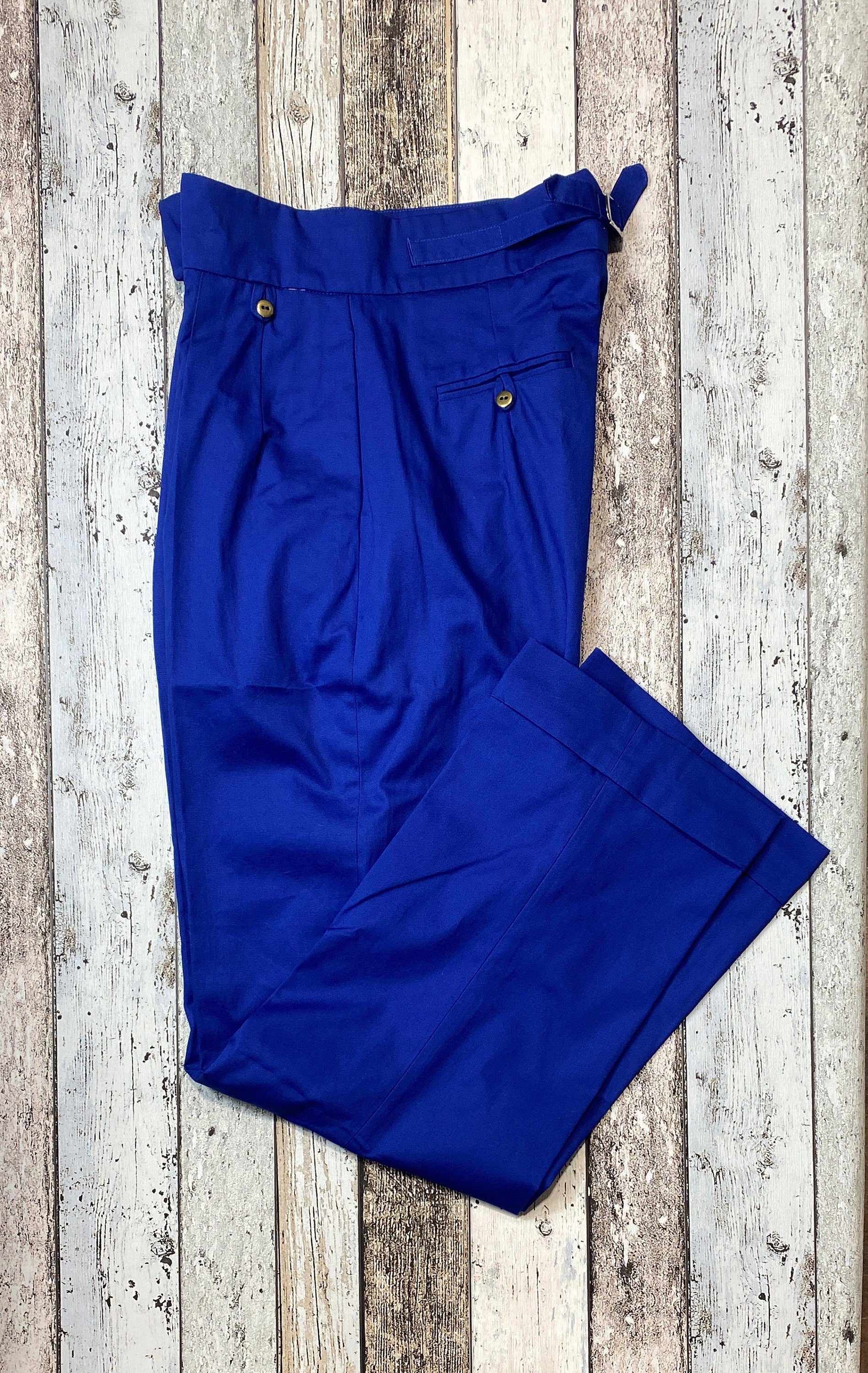1940s blue high waisted trousers with pleated front in cotton