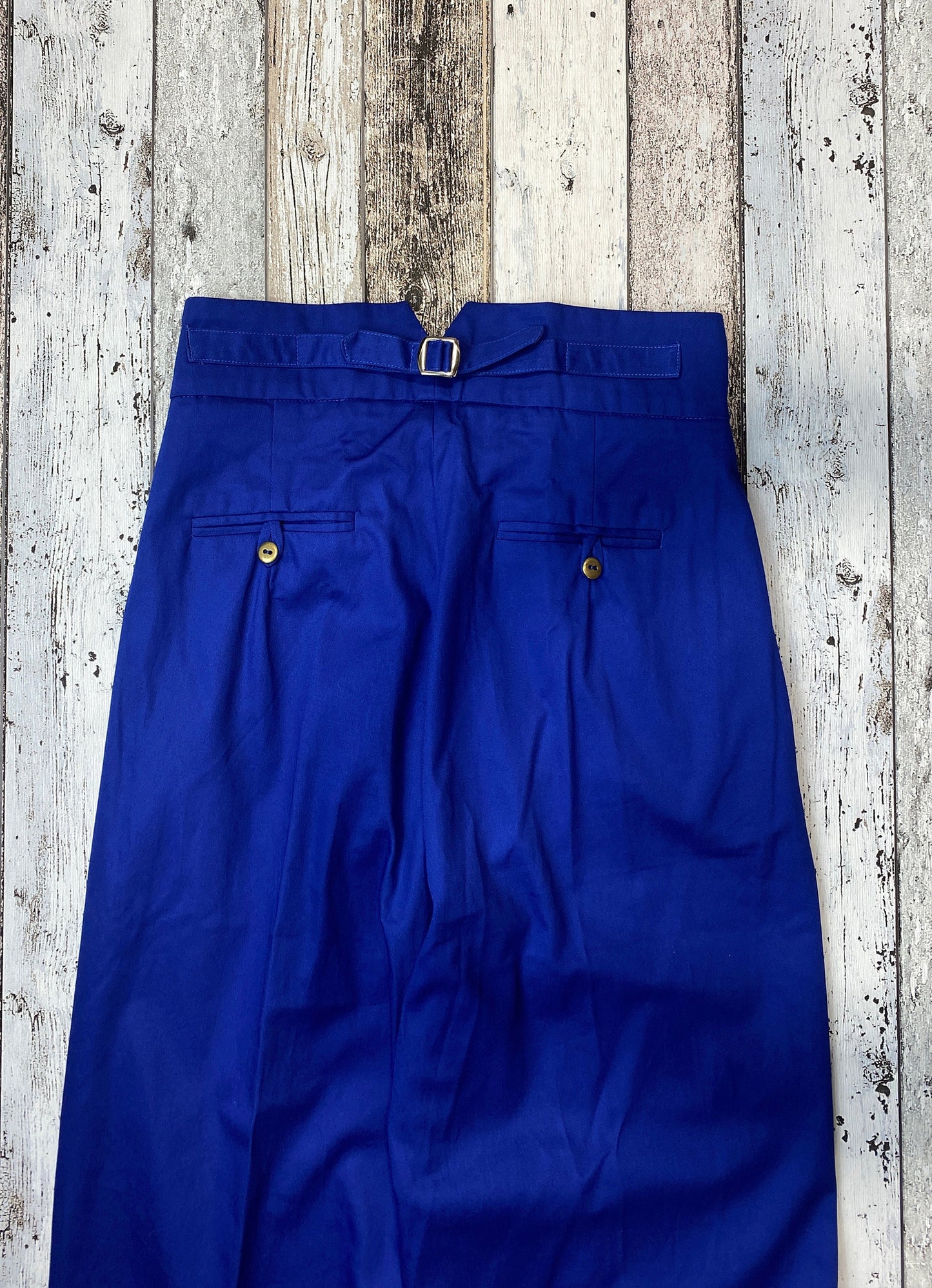 1940s blue high waisted trousers with pleated front in cotton