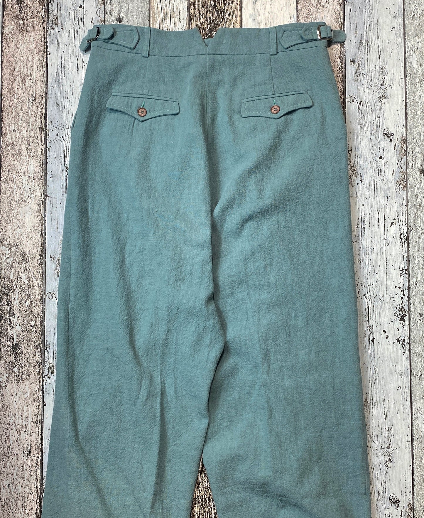 High waist trousers in vintage style in dark mint linen