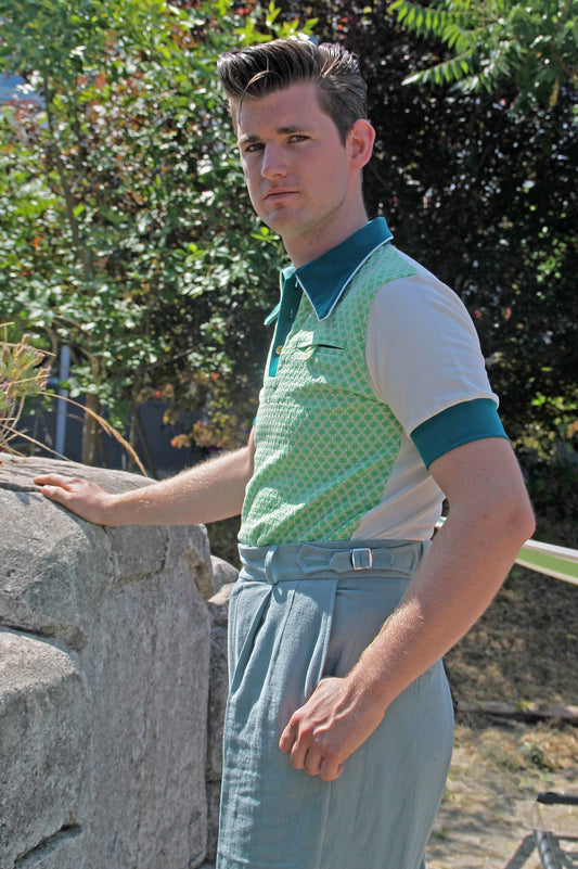 High waist trousers in vintage style in dark mint linen