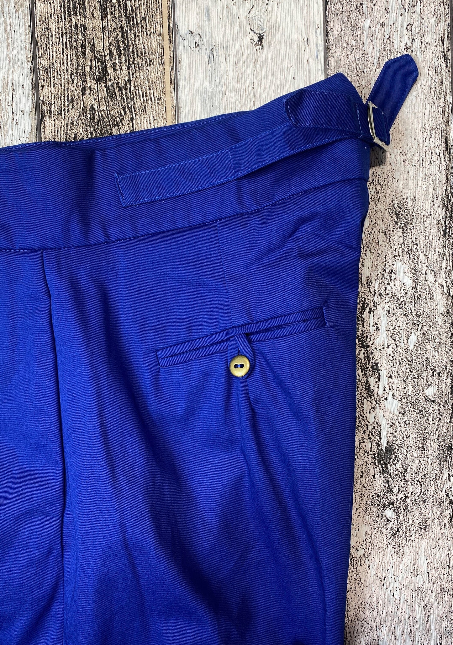 1940s blue high waisted trousers with pleated front in cotton