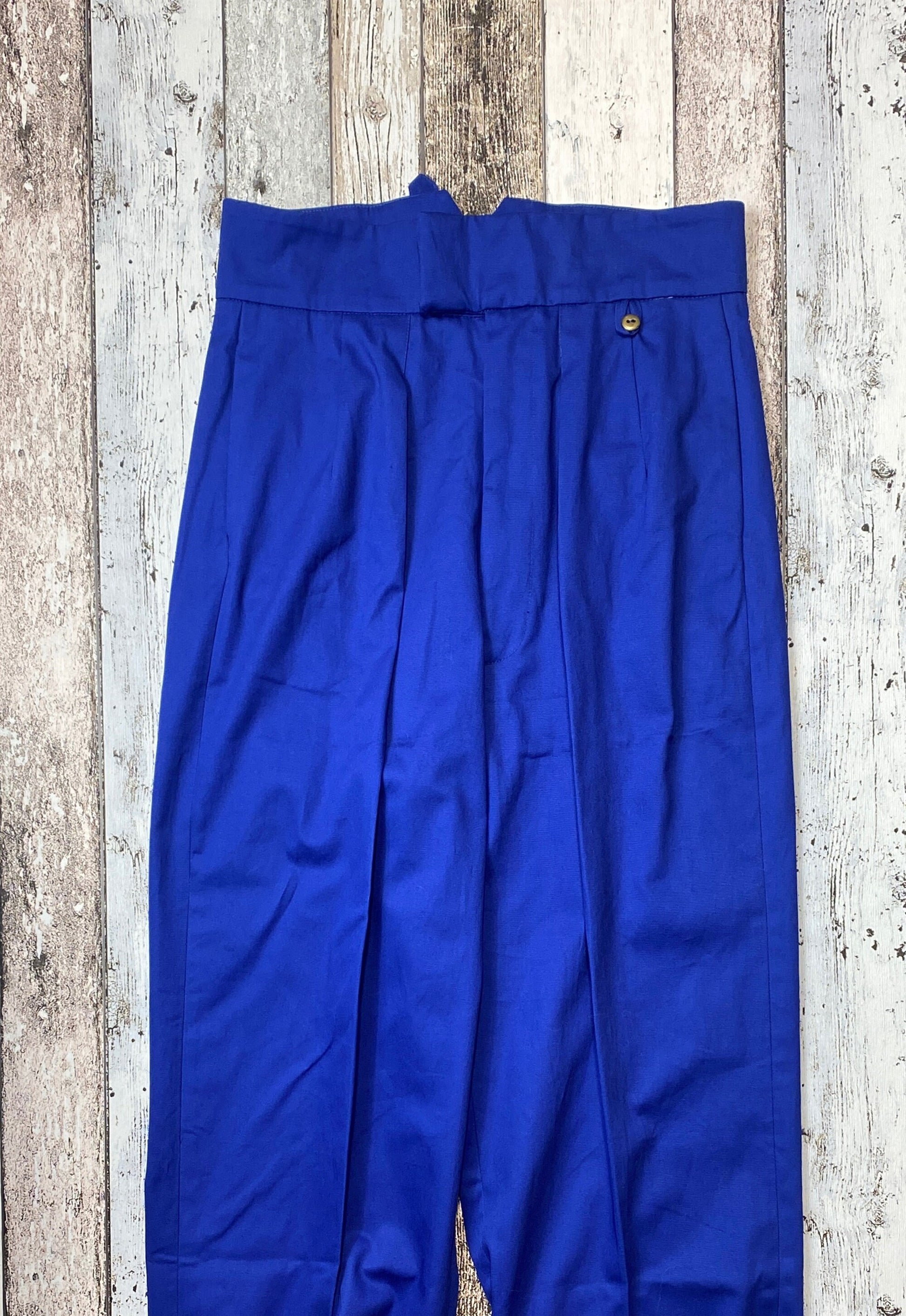1940s blue high waisted trousers with pleated front in cotton