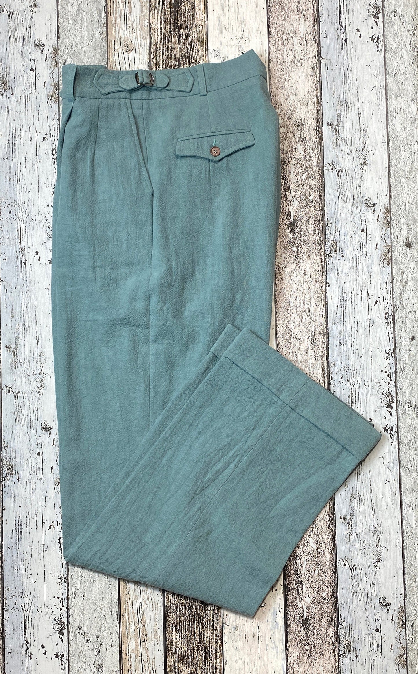 High waist trousers in vintage style in dark mint linen