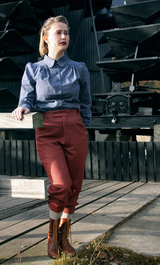 Vintage style knickerbockers ladies checkered red wool tweed, 1910s 1920s 1930s 1940s cycling breeches