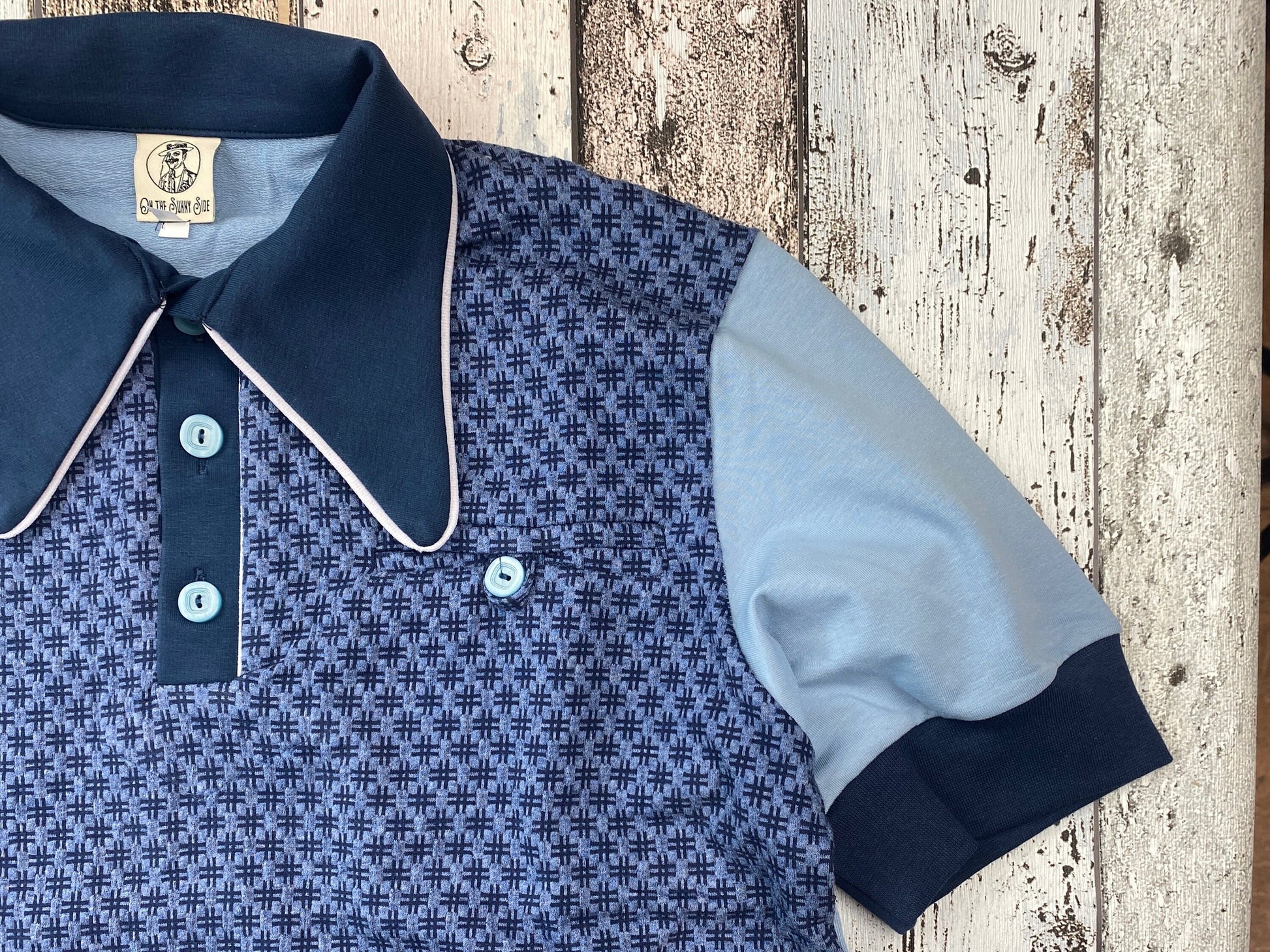 1940s vintage style polo shirt indigo blue retro mens shirt