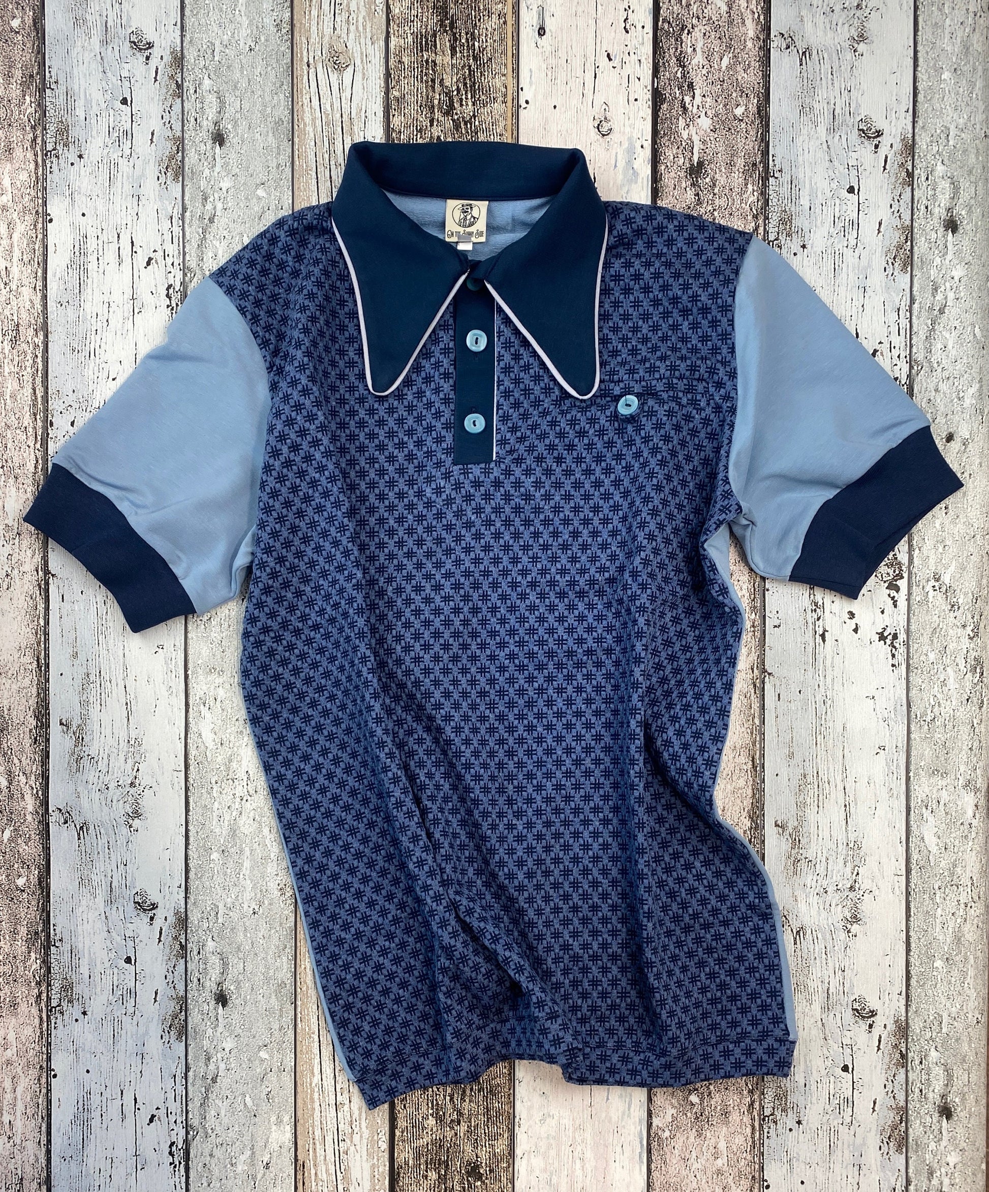1940s vintage style polo shirt indigo blue retro mens shirt