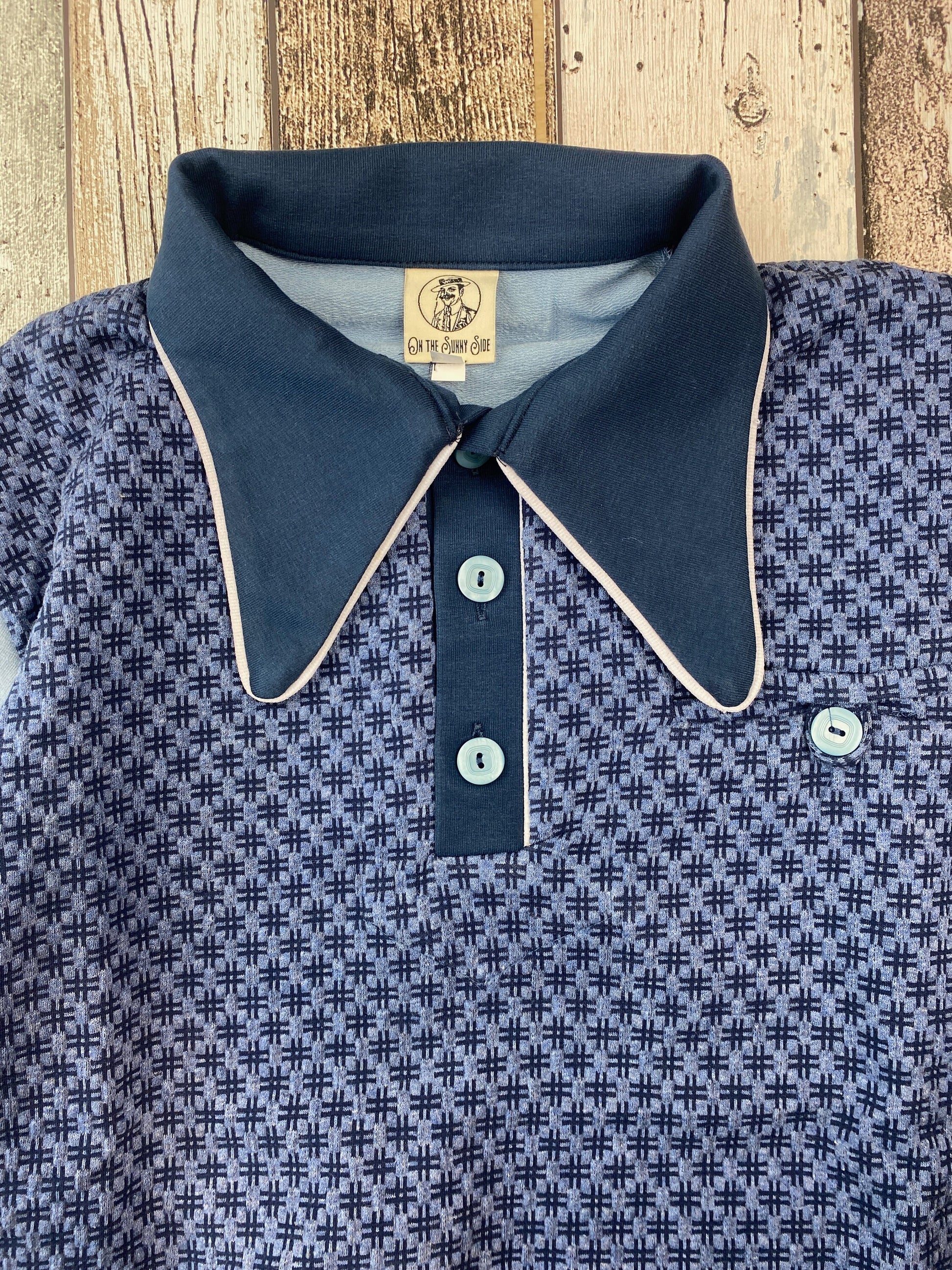 1940s vintage style polo shirt indigo blue retro mens shirt