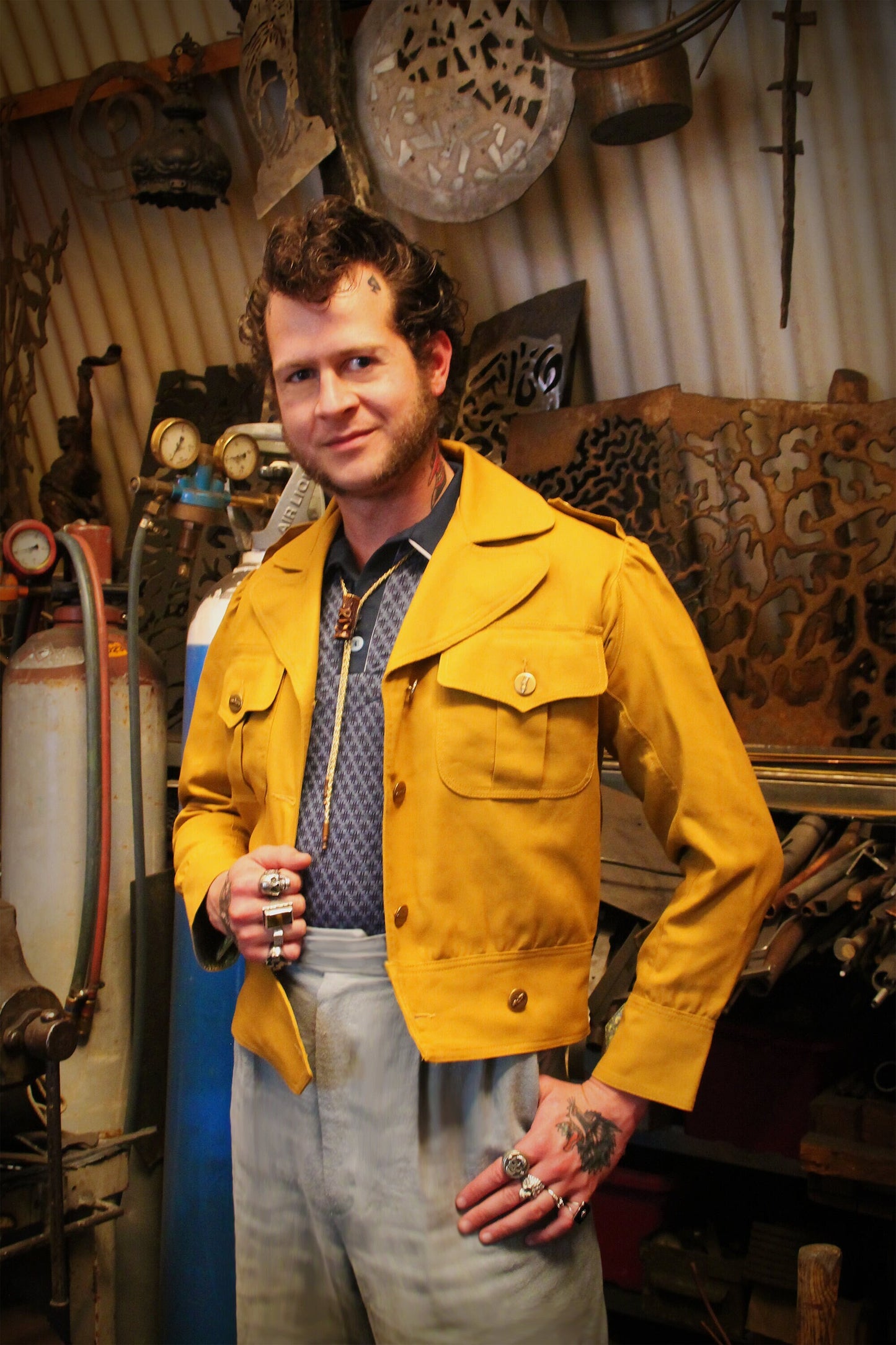 1940s style Ike jacket yellow cotton canvas retro workwear jacket B-stock 75% discount, please read description