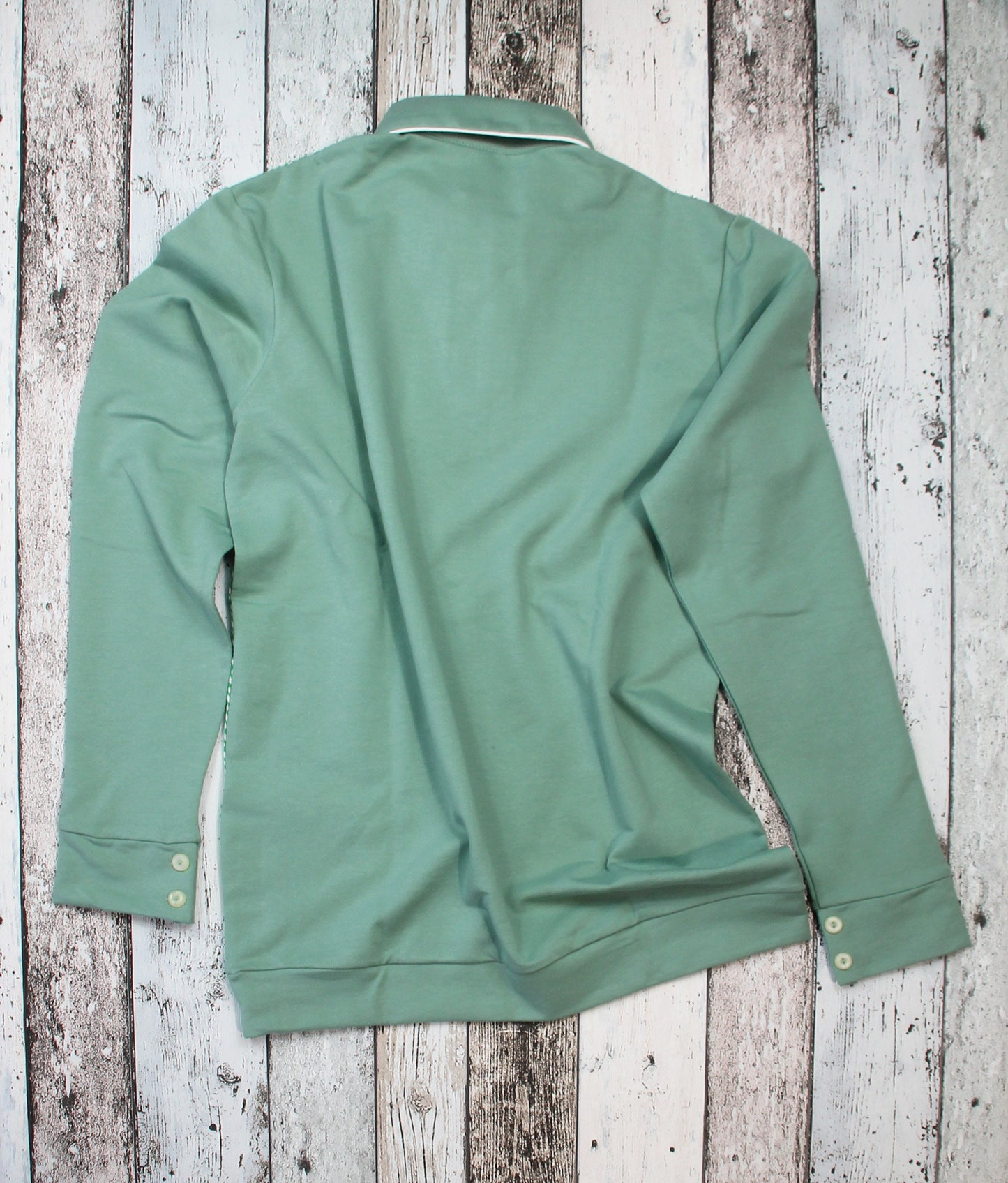 Vintage Vibes: 1940s-Inspired Long Sleeve Polo Shirt in Dark Mint with Spearpoint Collar