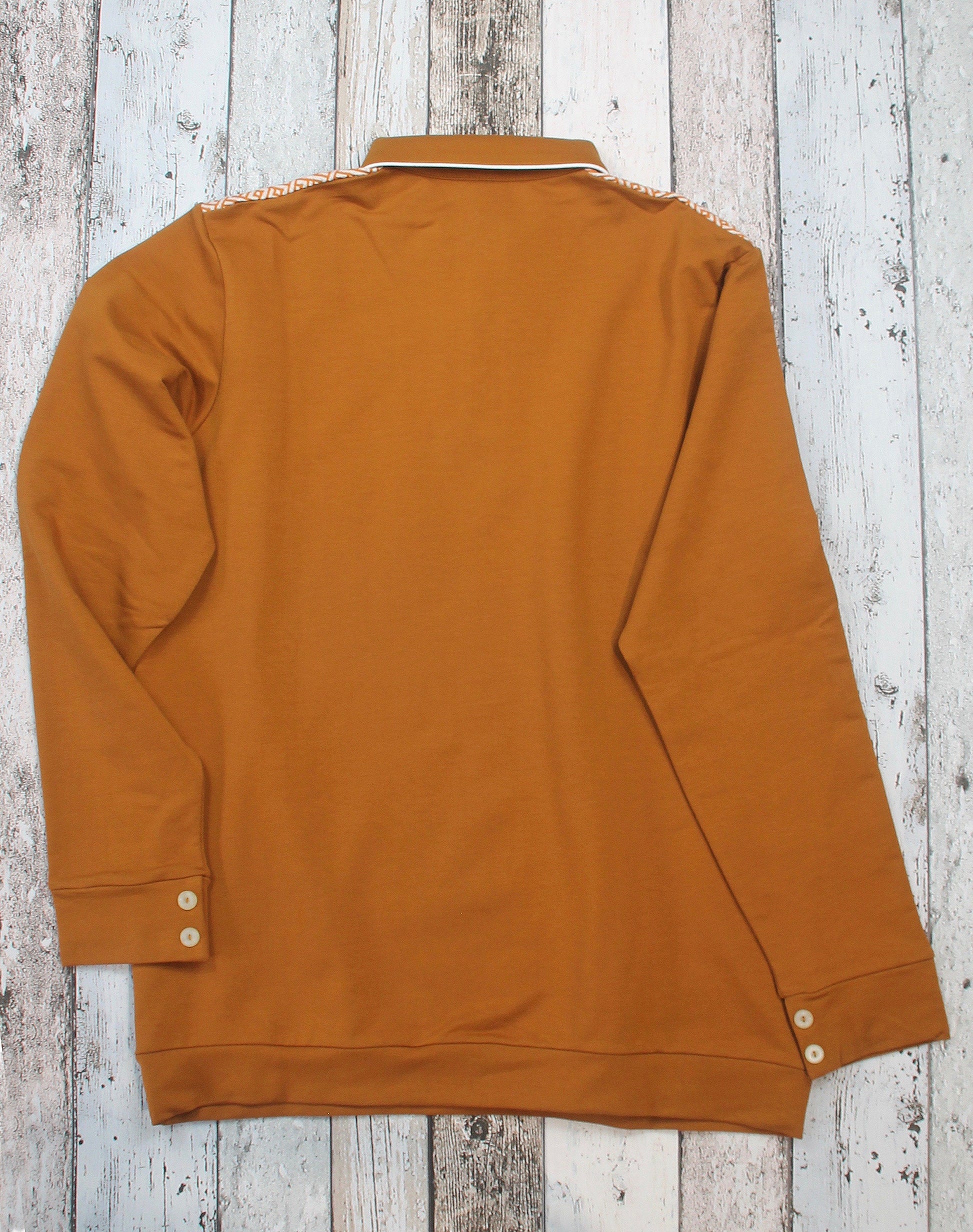 vintage inspired polo shirt long sleeve rust brown orange 1940s style spearpoint collar shirt
