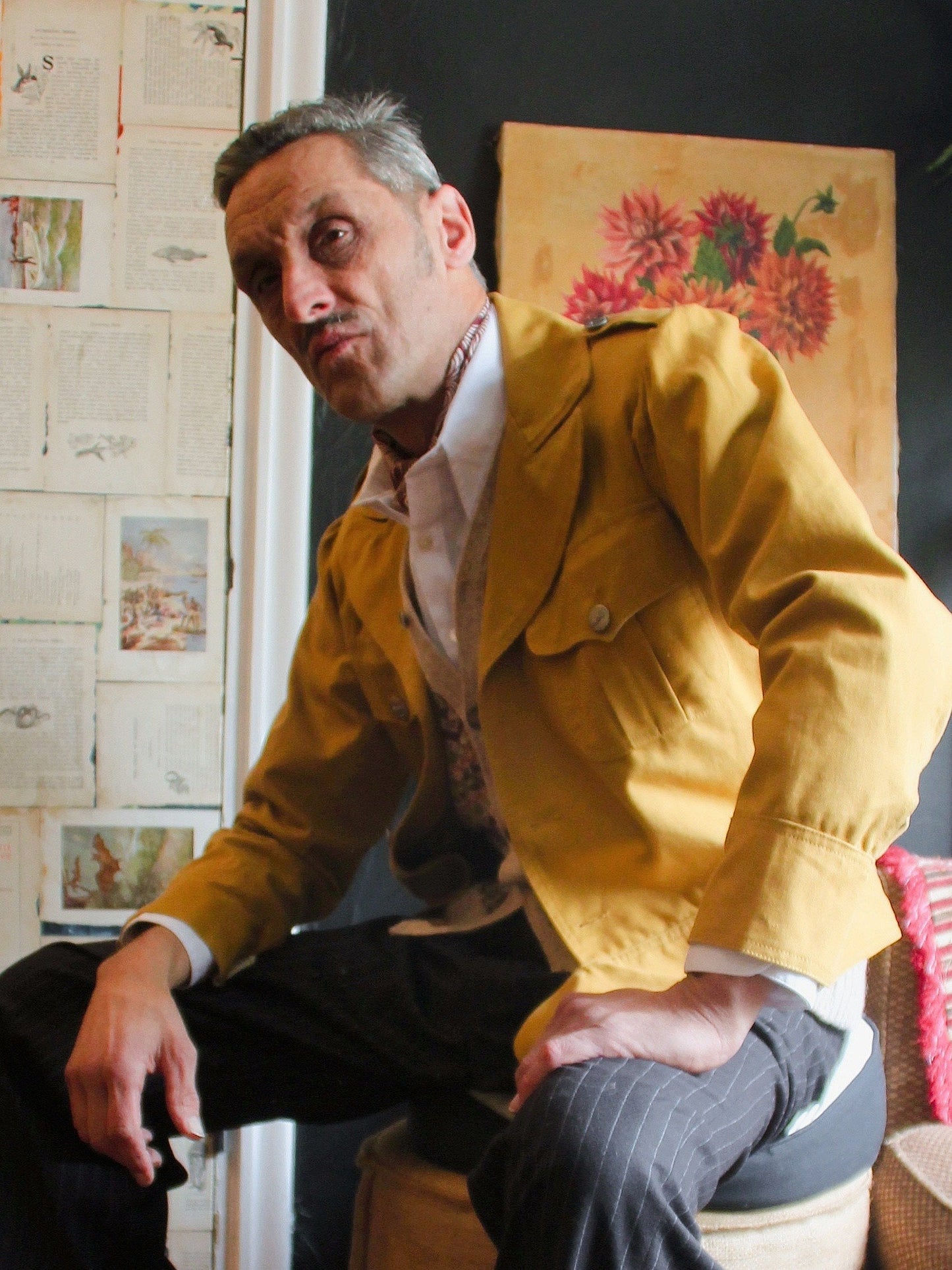 1940s style Ike jacket yellow cotton canvas retro workwear jacket B-stock 75% discount, please read description