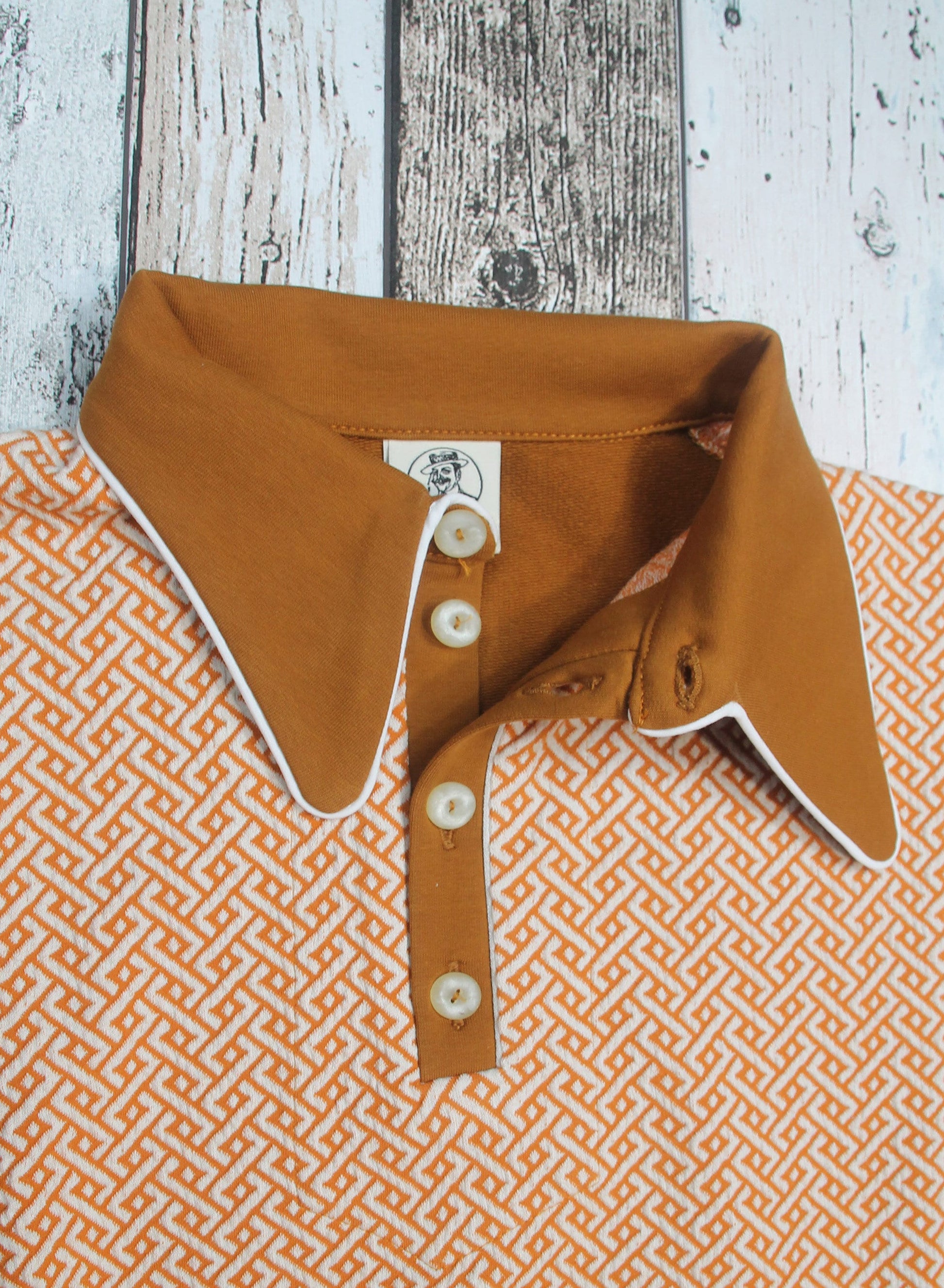 vintage inspired polo shirt long sleeve rust brown orange 1940s style spearpoint collar shirt