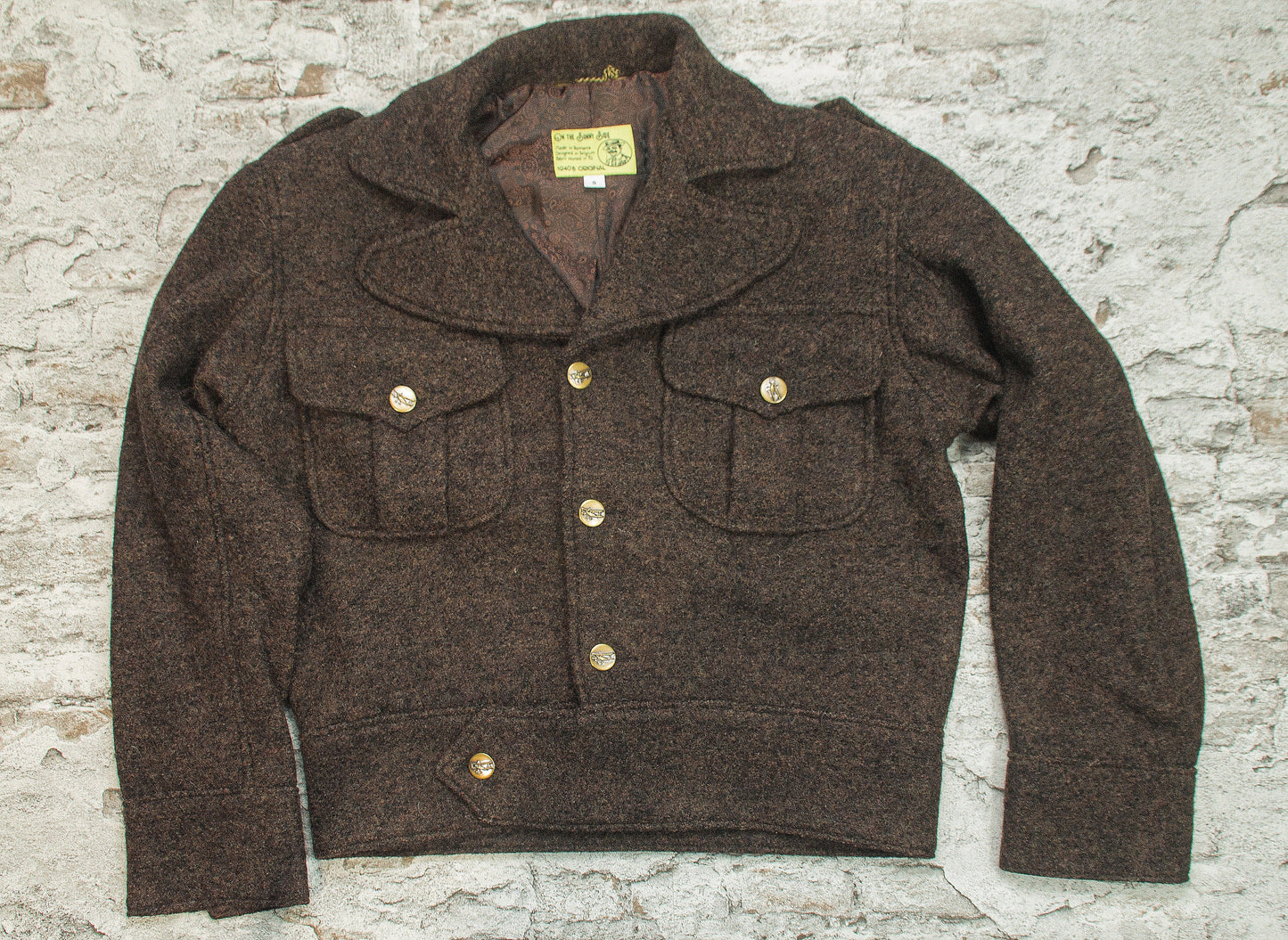 Vintage style 1940s repro Ike jacket or Eisenhower jacket in dark brown pure wool
