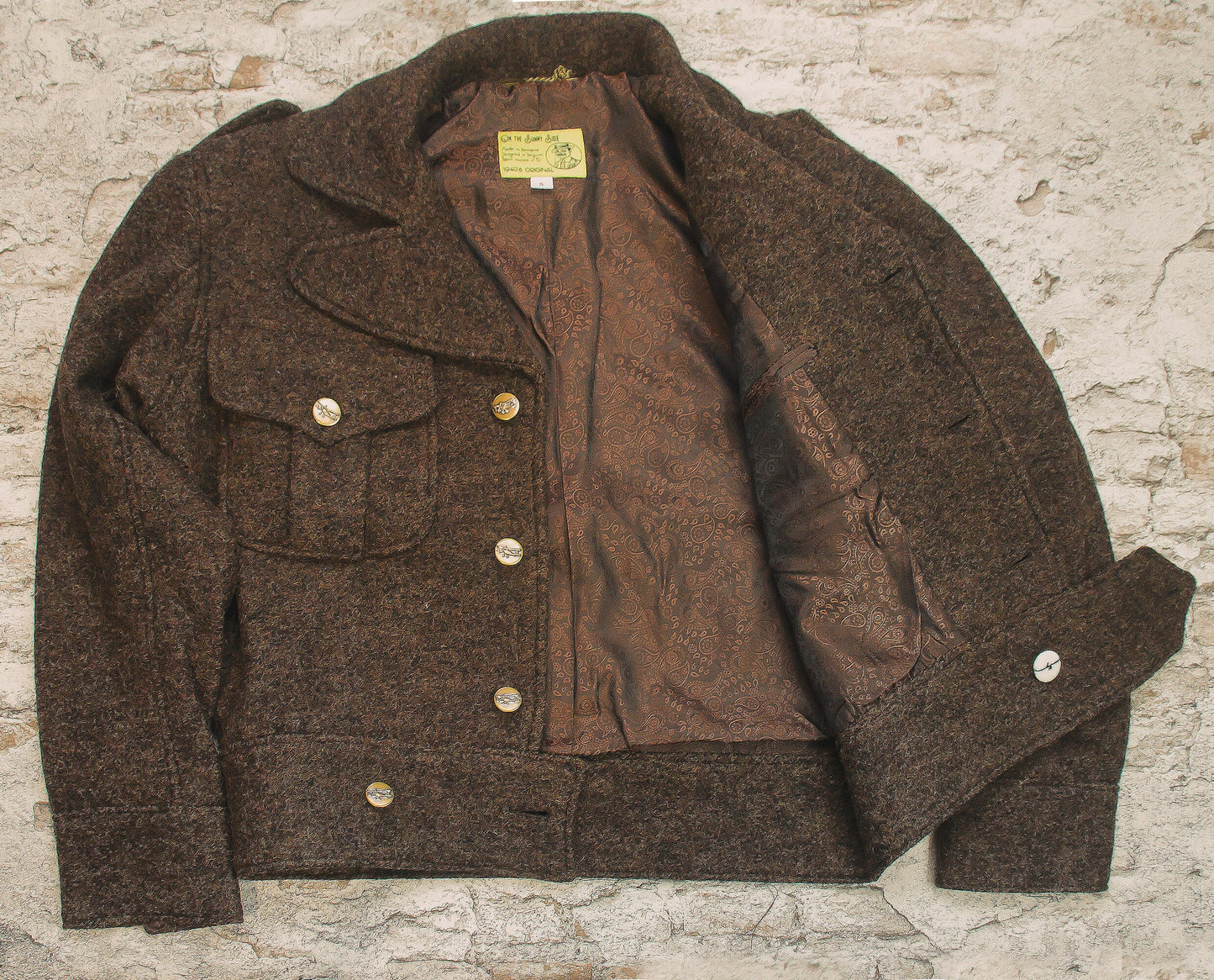 Vintage style 1940s repro Ike jacket or Eisenhower jacket in dark brown pure wool
