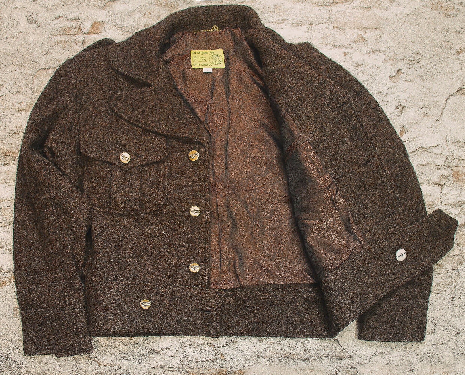 Vintage style 1940s repro Ike jacket or Eisenhower jacket in dark brown pure wool