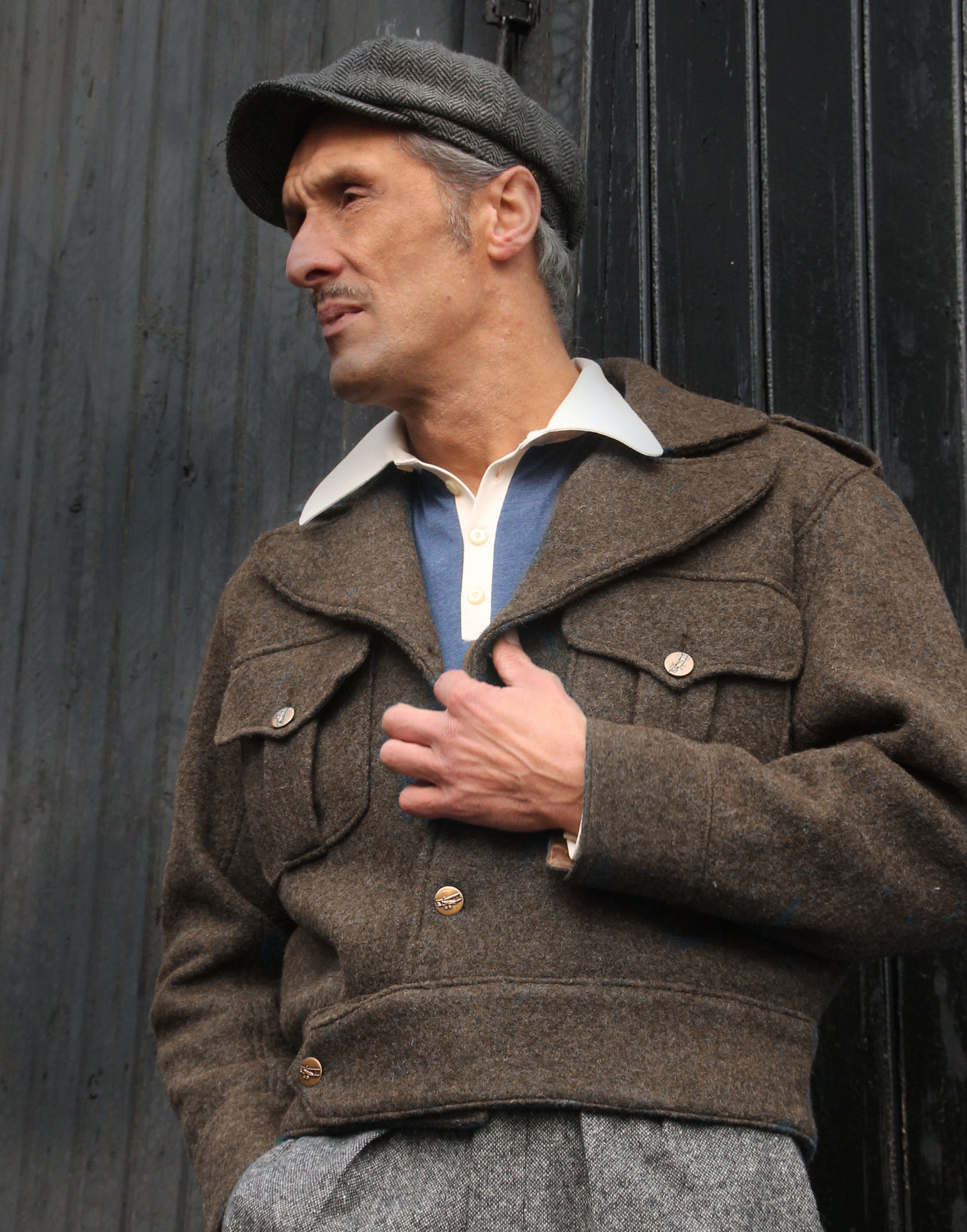 Vintage style 1940s repro Ike jacket or Eisenhower jacket in dark brown pure wool