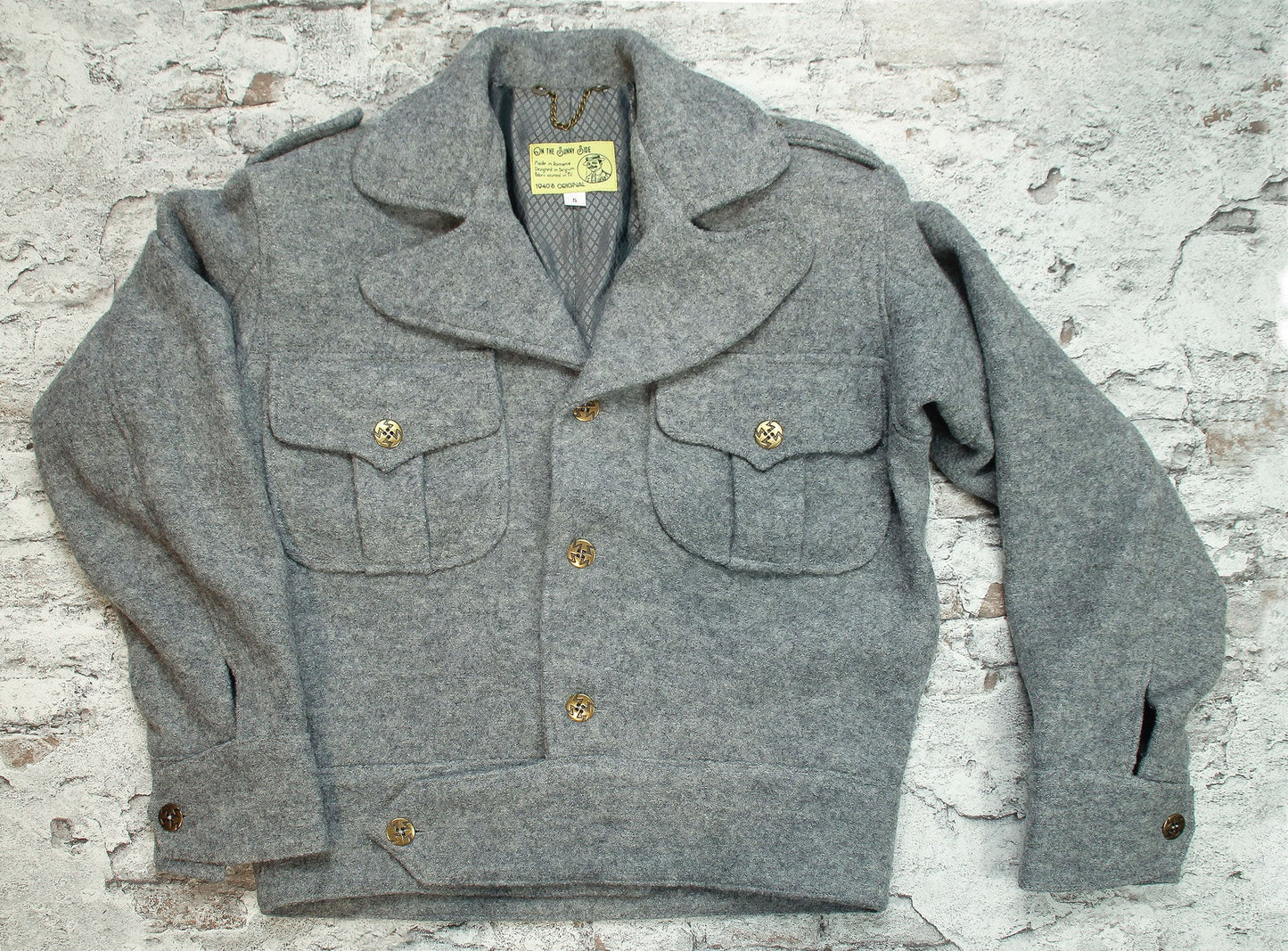 1940s vintage style repro Ike jacket or Eisenhower jacket in Grey melange pure wool