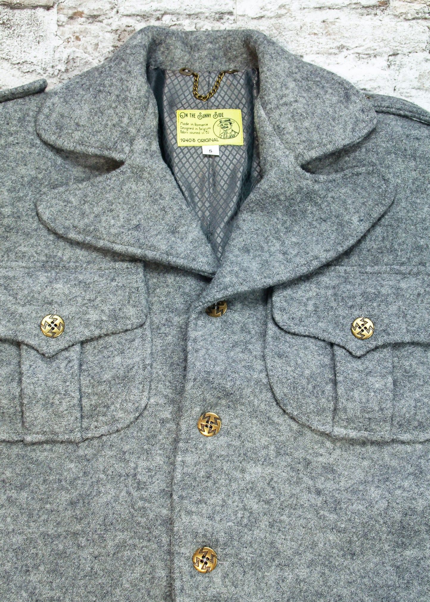 1940s vintage style repro Ike jacket or Eisenhower jacket in Grey melange pure wool