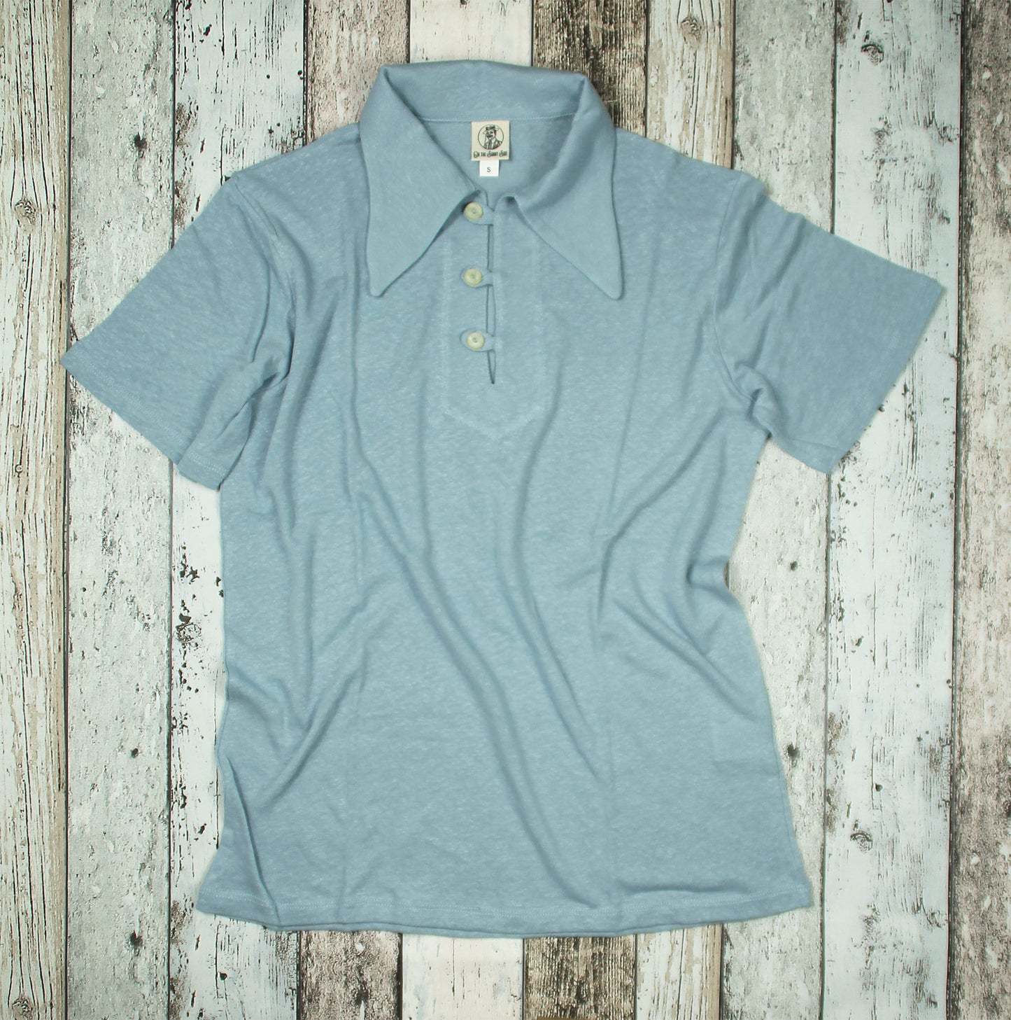 Vintage style mens polo shirt light blue jersey with 1930s sport shirt