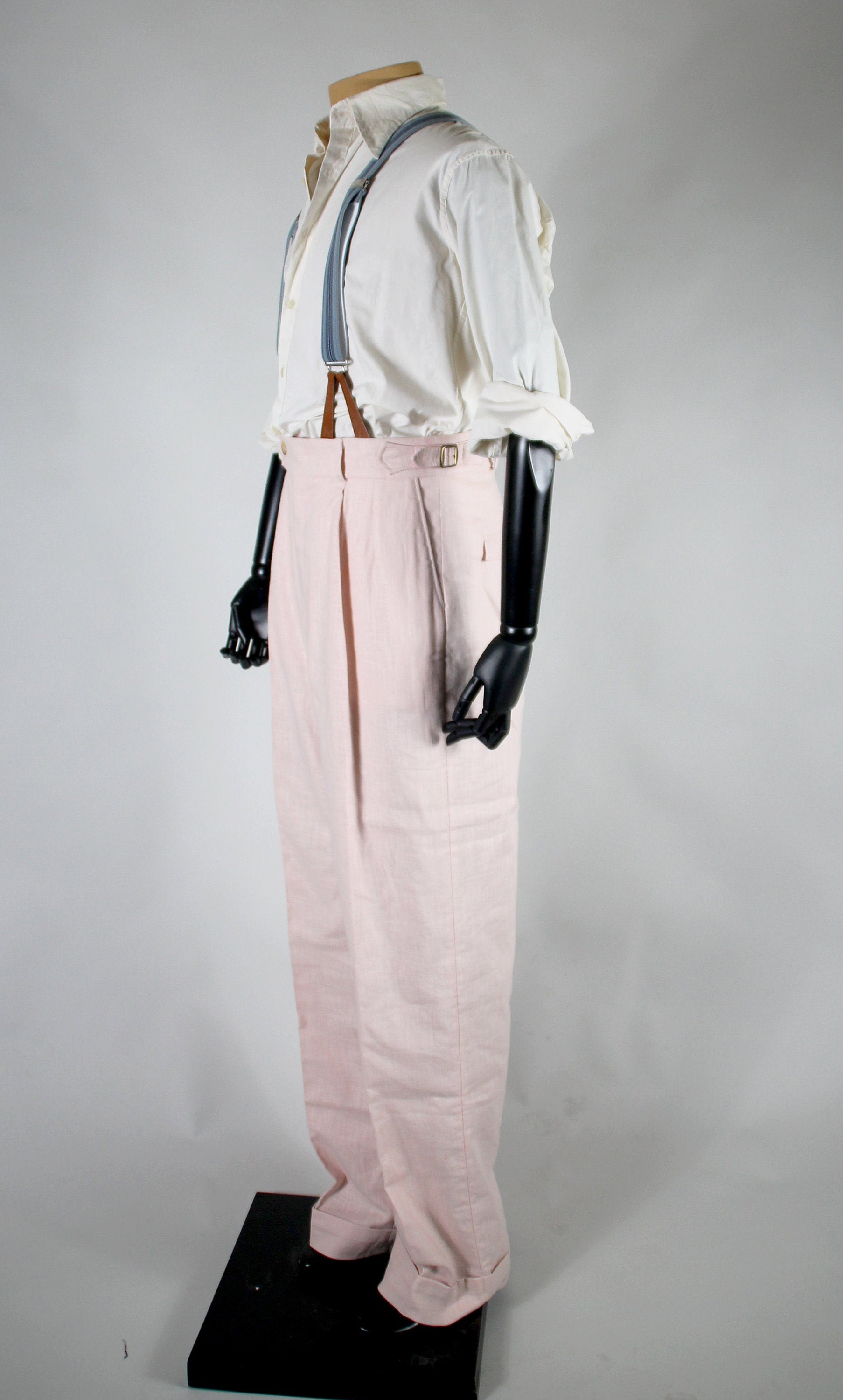 Vintage 1920s style high waist trousers in pink linen