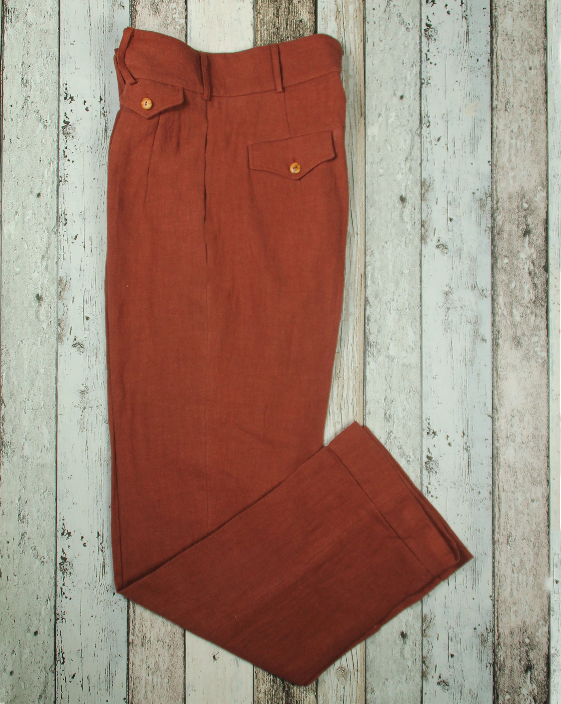 1940s Vintage Style Trousers Brown Linen, Classic High Waist Pleated Pants, 1930s Fashion