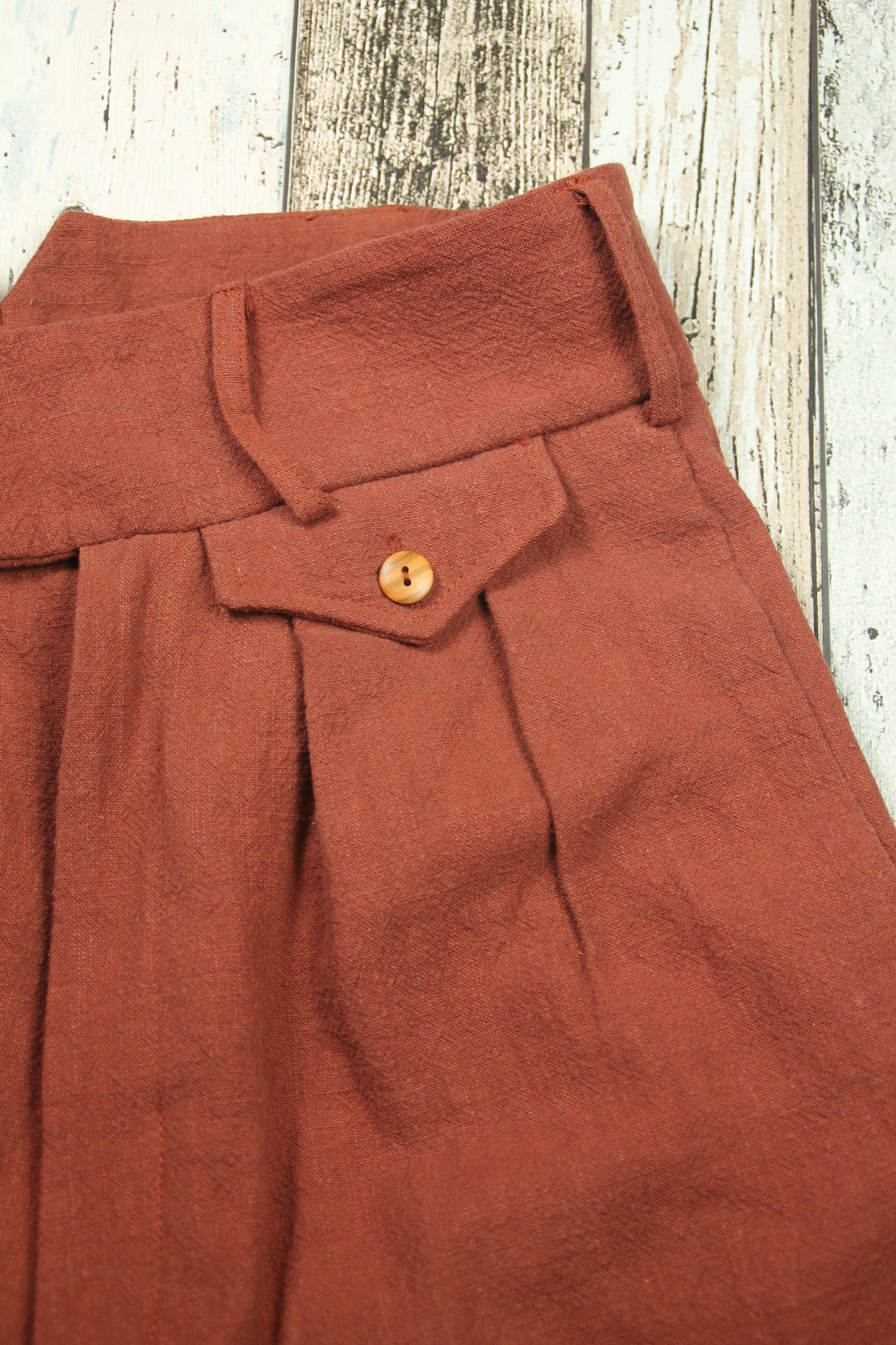 1940s Vintage Style Trousers Brown Linen, Classic High Waist Pleated Pants, 1930s Fashion