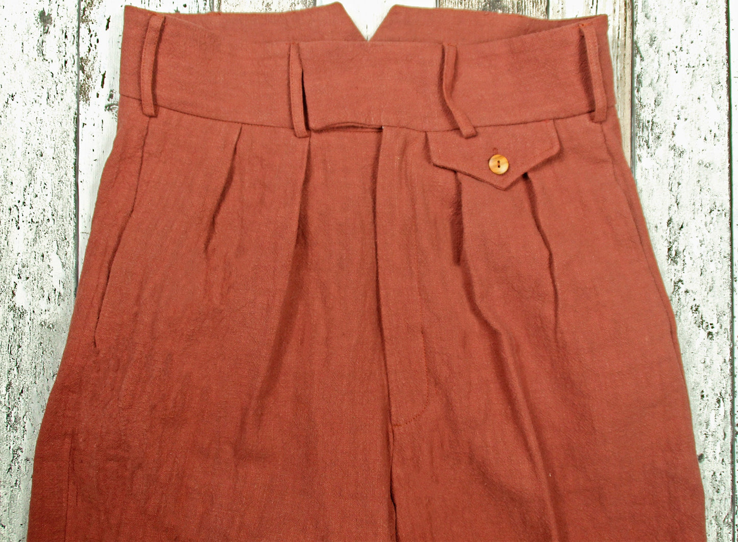1940s Vintage Style Trousers Brown Linen, Classic High Waist Pleated Pants, 1930s Fashion