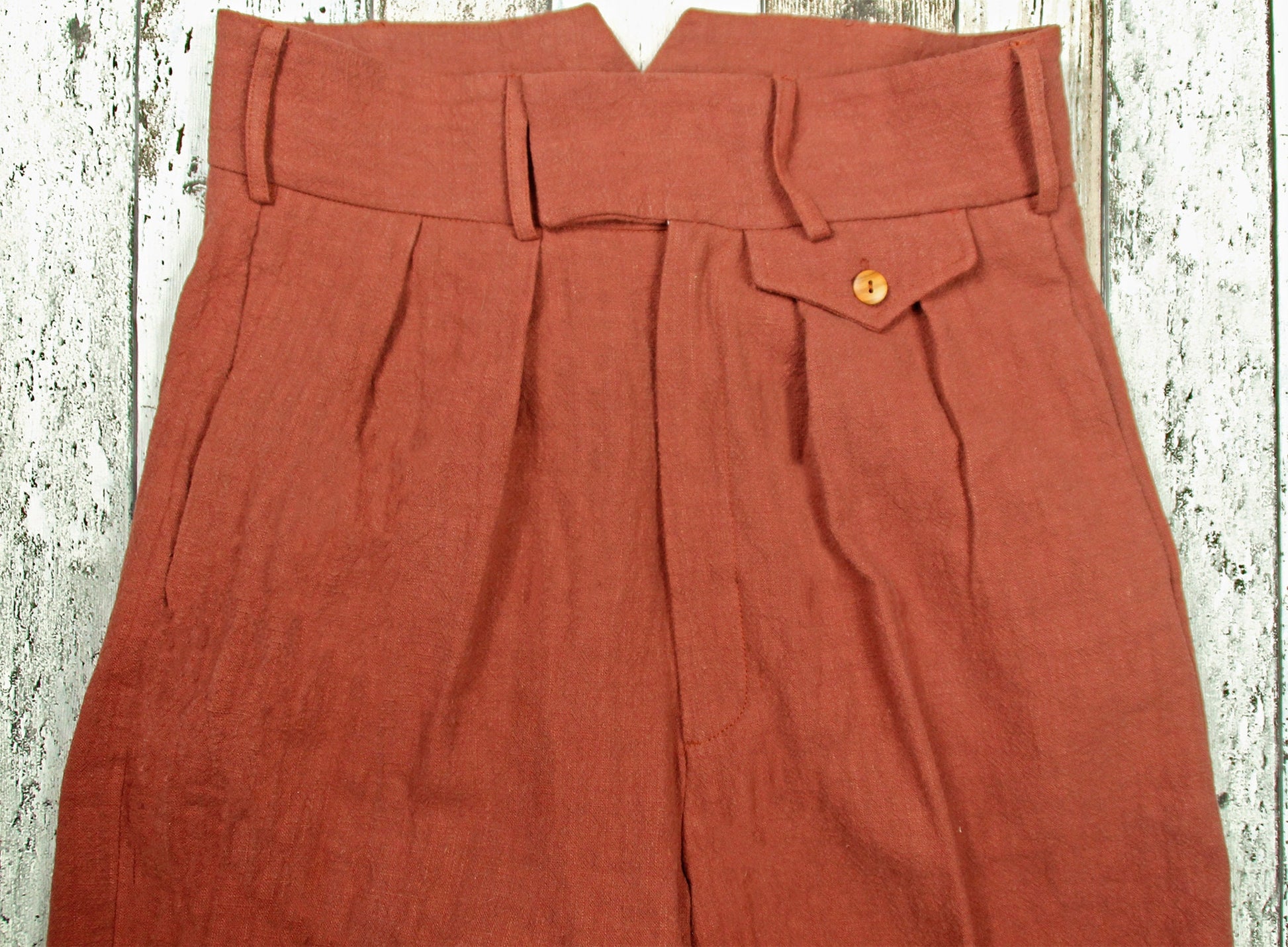 1940s Vintage Style Trousers Brown Linen, Classic High Waist Pleated Pants, 1930s Fashion