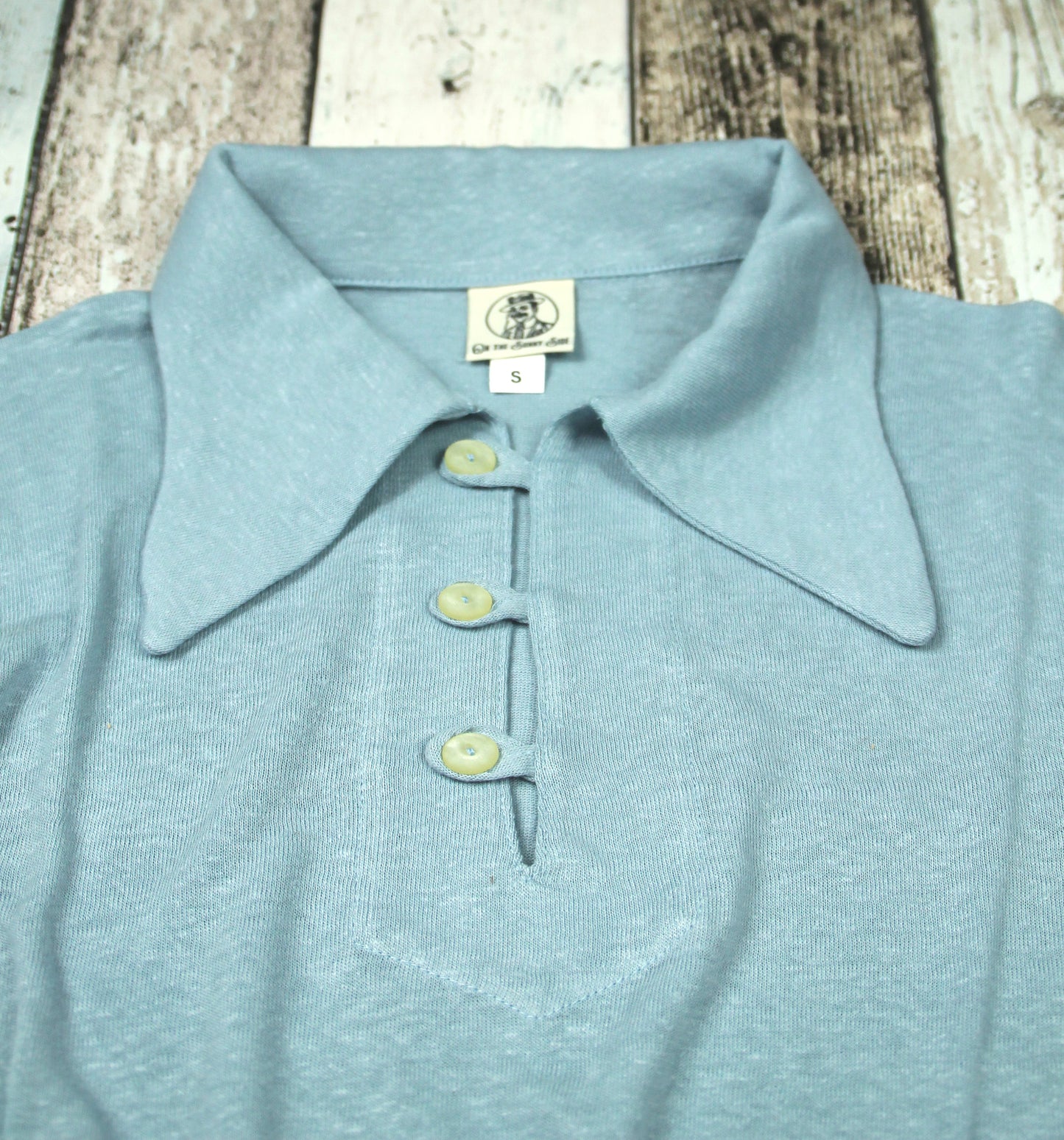 Vintage style mens polo shirt light blue jersey with 1930s sport shirt