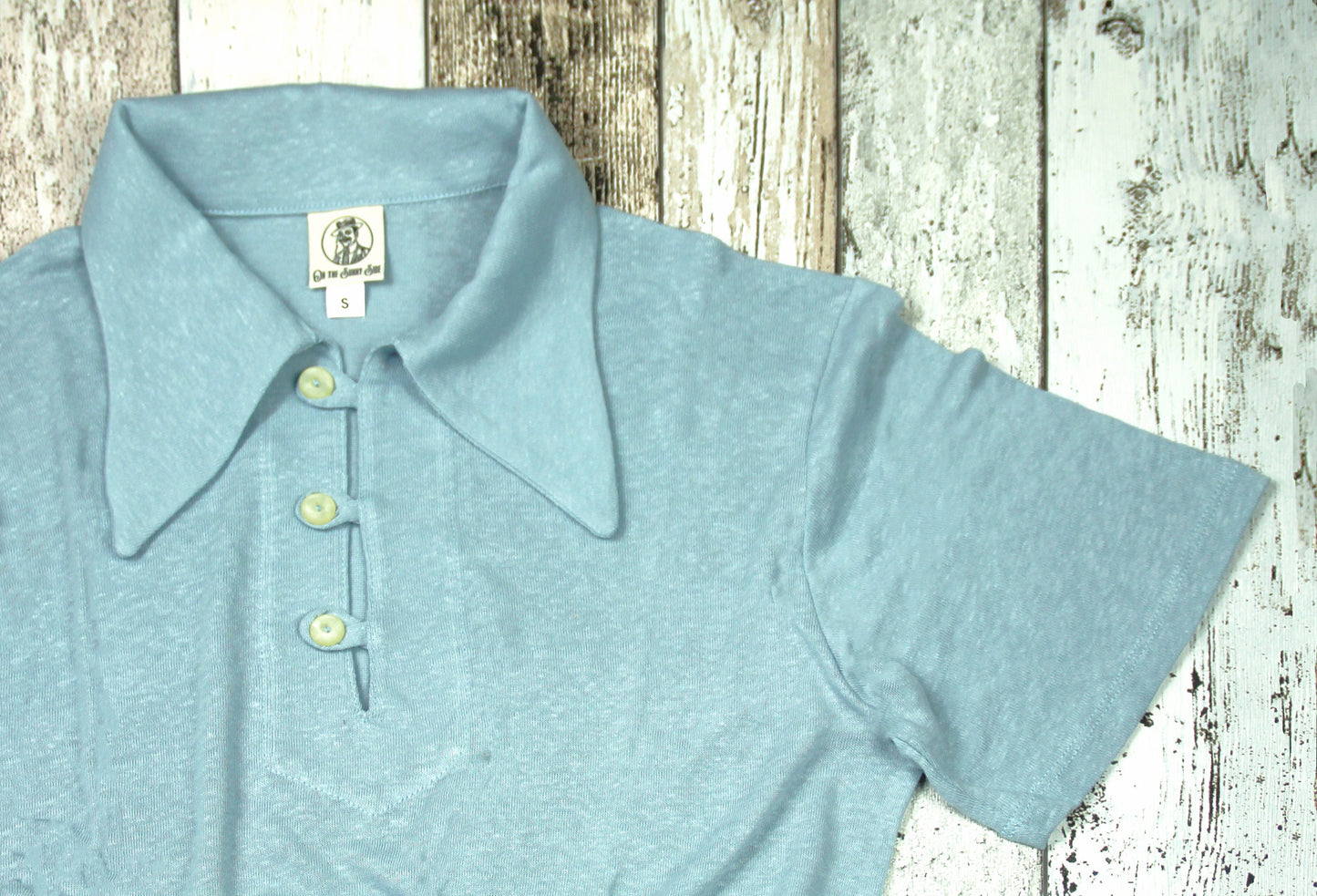 Vintage style mens polo shirt light blue jersey with 1930s sport shirt