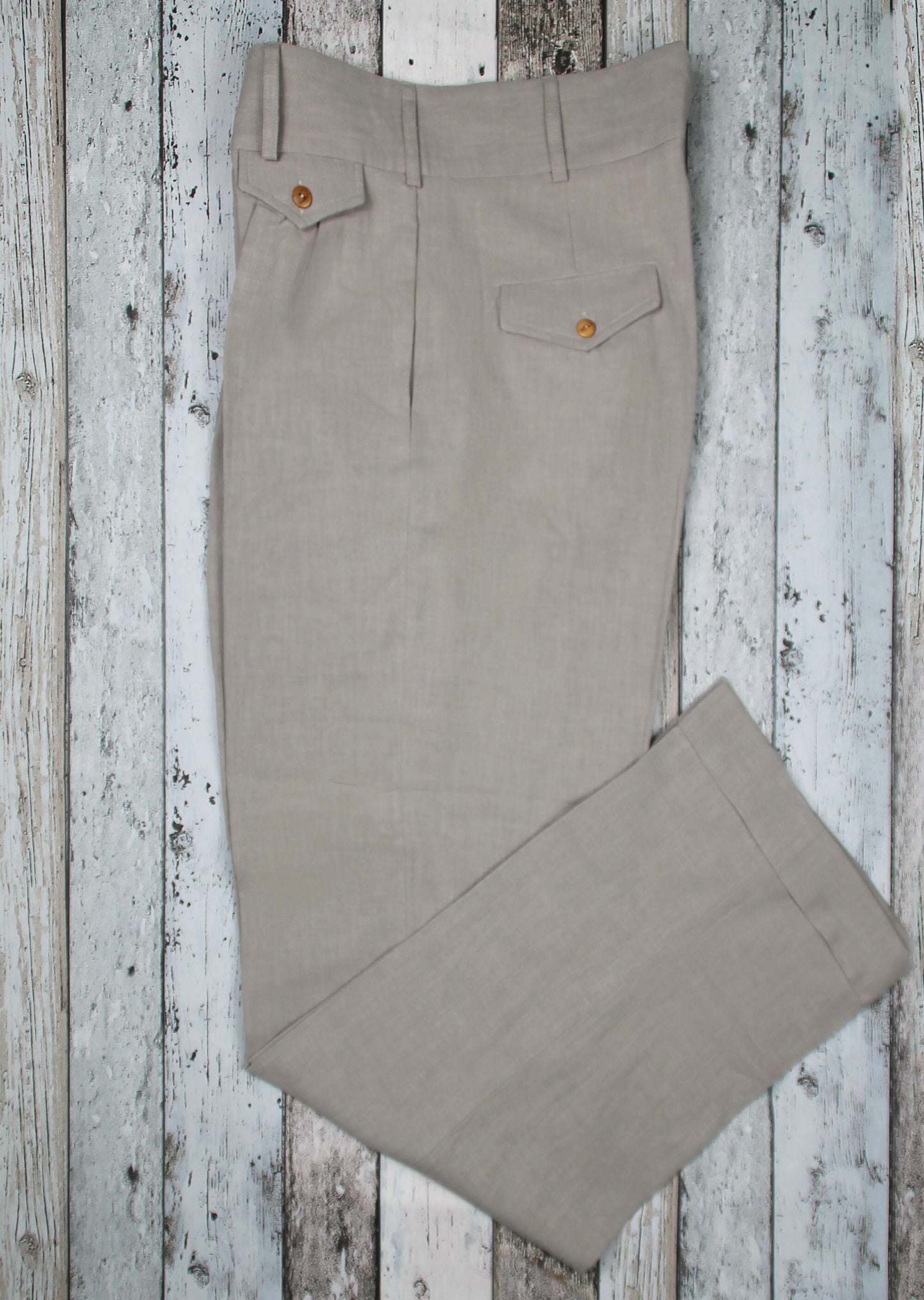 Vintage style high waist trousers light gray linen, 1930s 1940s pants with pleated front