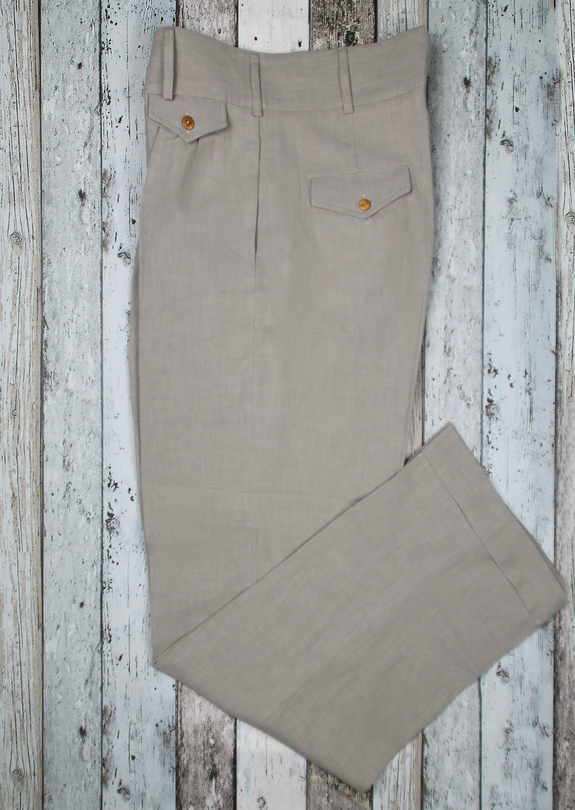 Vintage style high waist trousers light gray linen, 1930s 1940s pants with pleated front