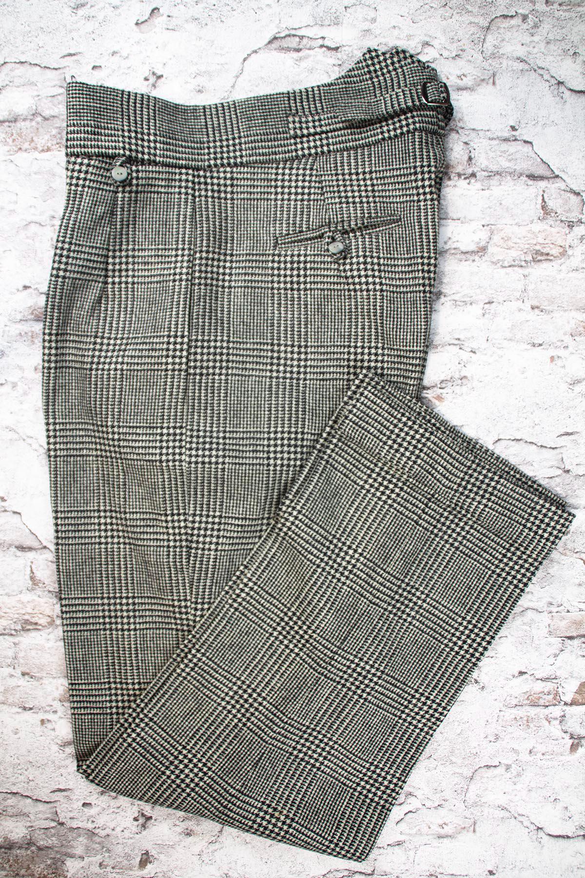 Vintage Style Wool Houndstooth Trousers: High Waist Glenn Check Pants