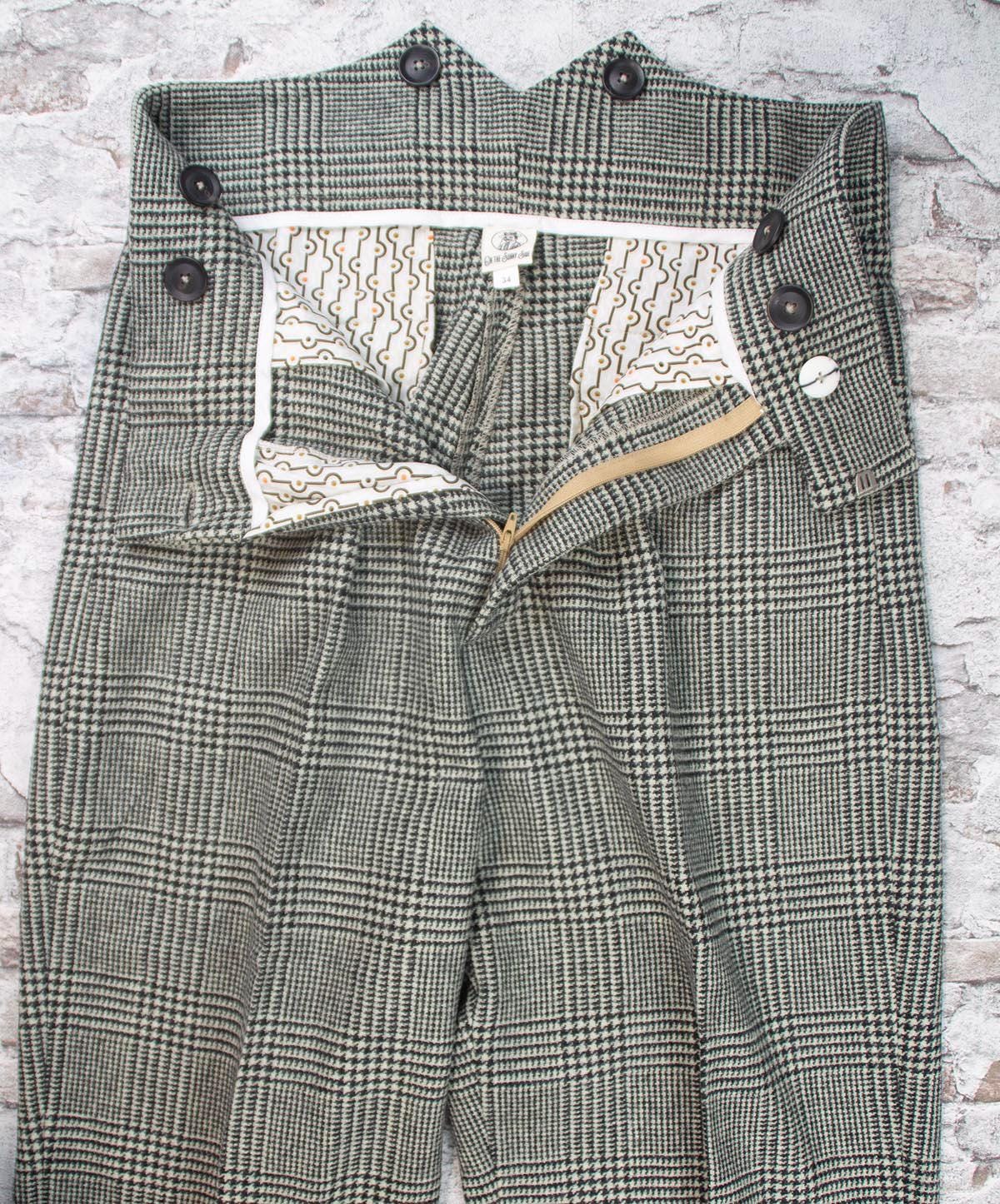 Vintage Style Wool Houndstooth Trousers: High Waist Glenn Check Pants