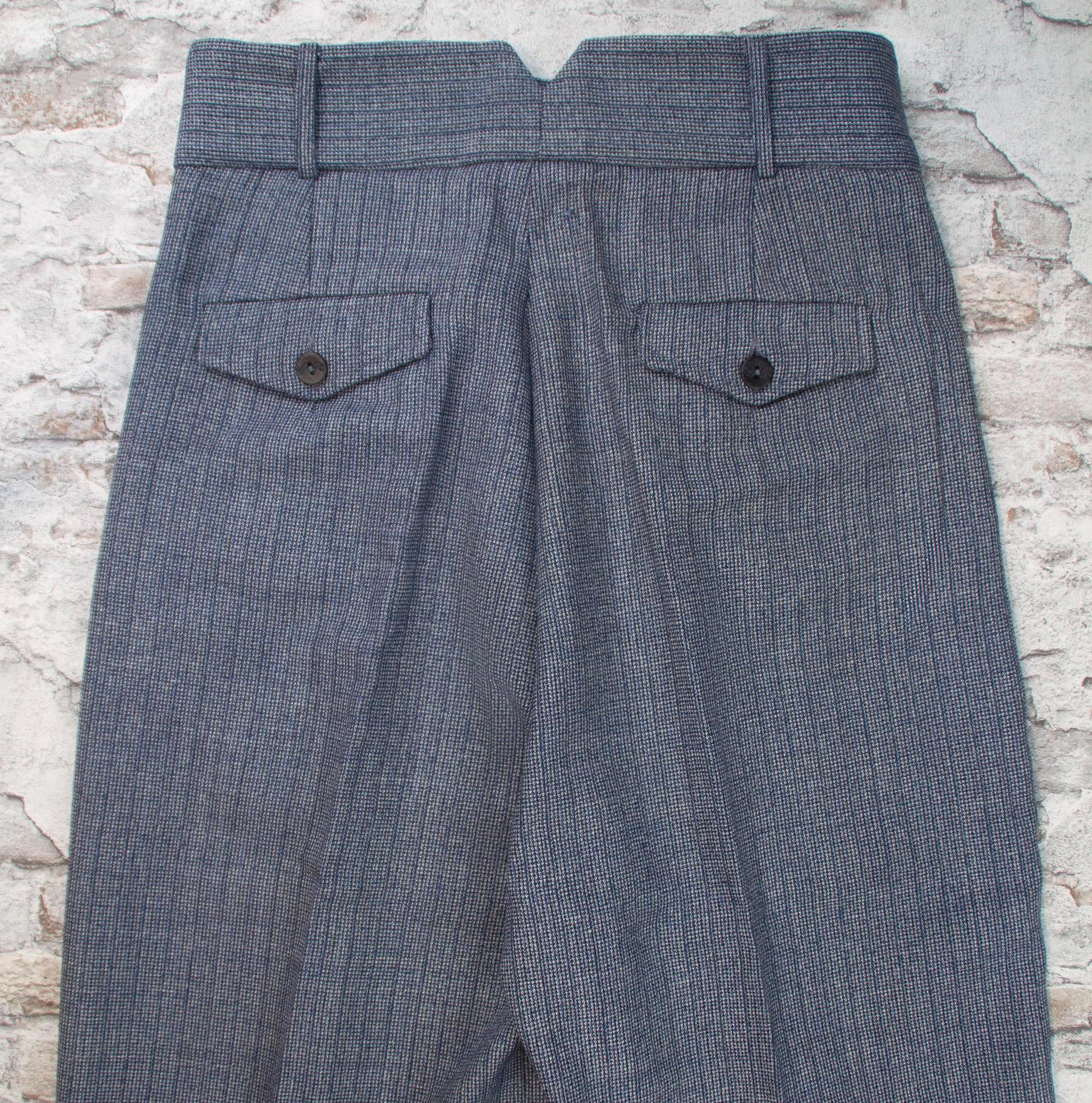 1940s Style Wool Trousers: High Waisted Pleated grey and Indigo Blue