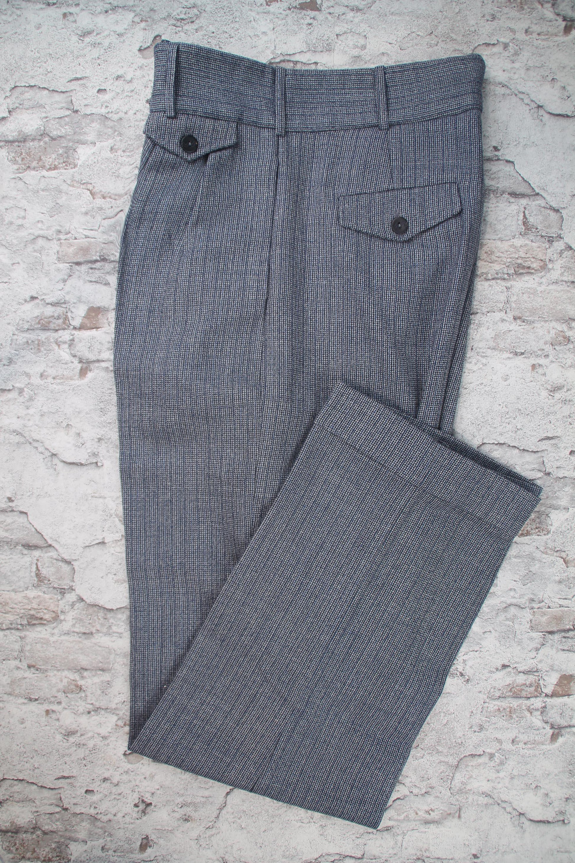 1940s Style Wool Trousers: High Waisted Pleated grey and Indigo Blue