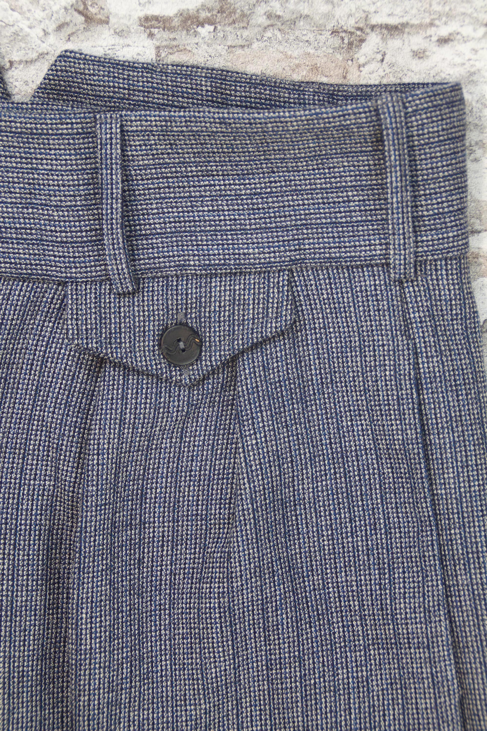 1940s Style Wool Trousers: High Waisted Pleated grey and Indigo Blue
